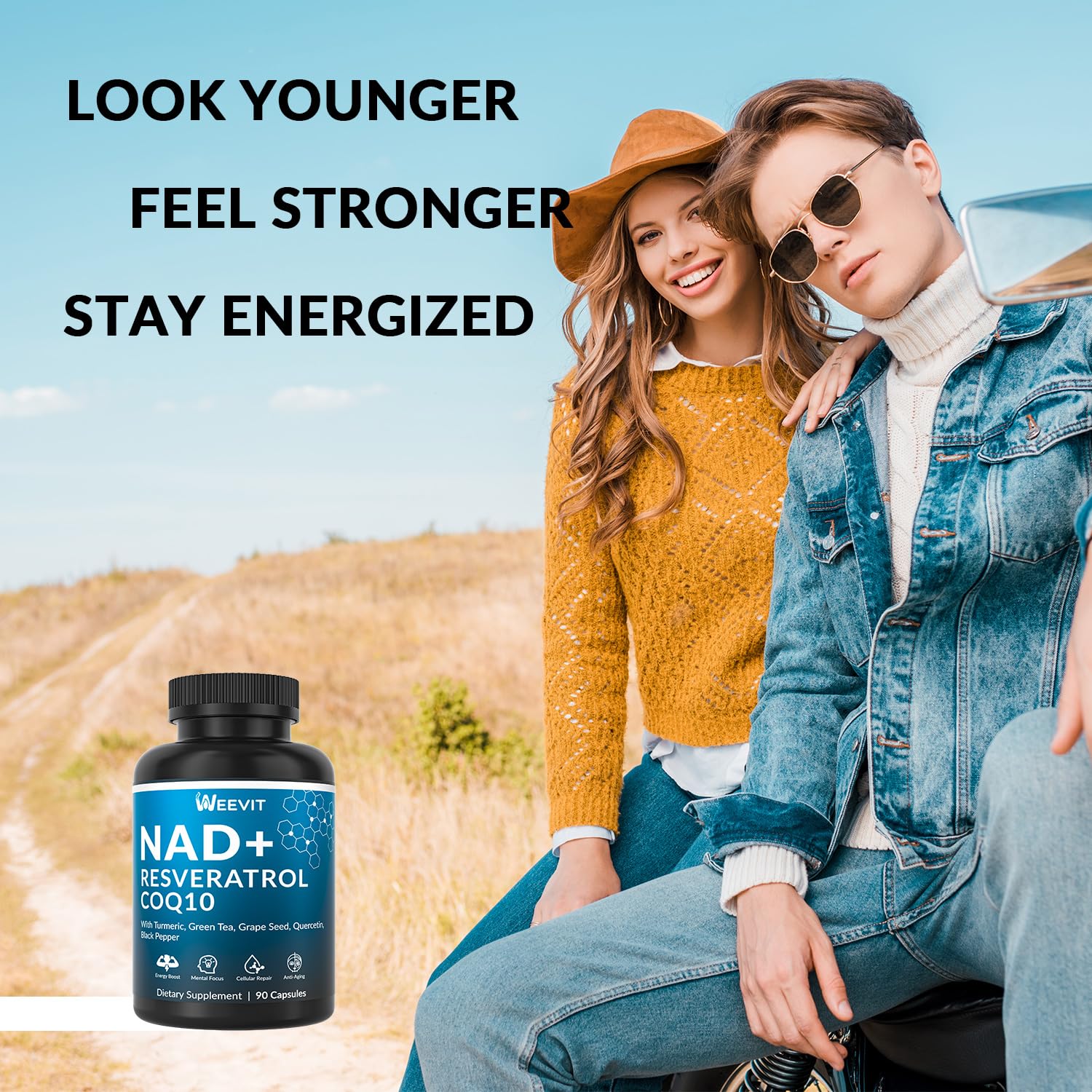 WEEVIT NAD+ Supplement Capsules with a measuring spoon for dosage