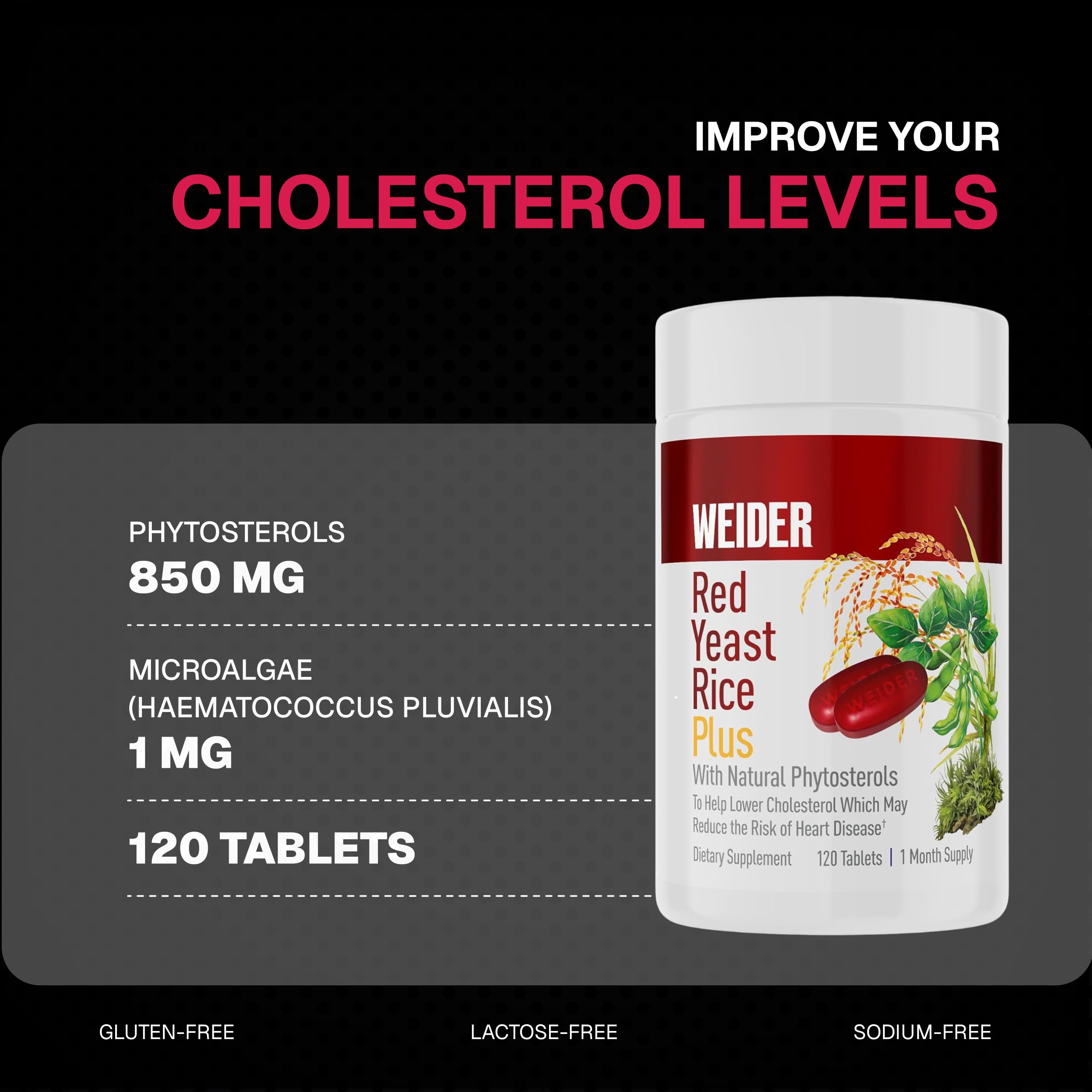 Weider Red Yeast Rice Plus 850mg Tablets close-up of tablets