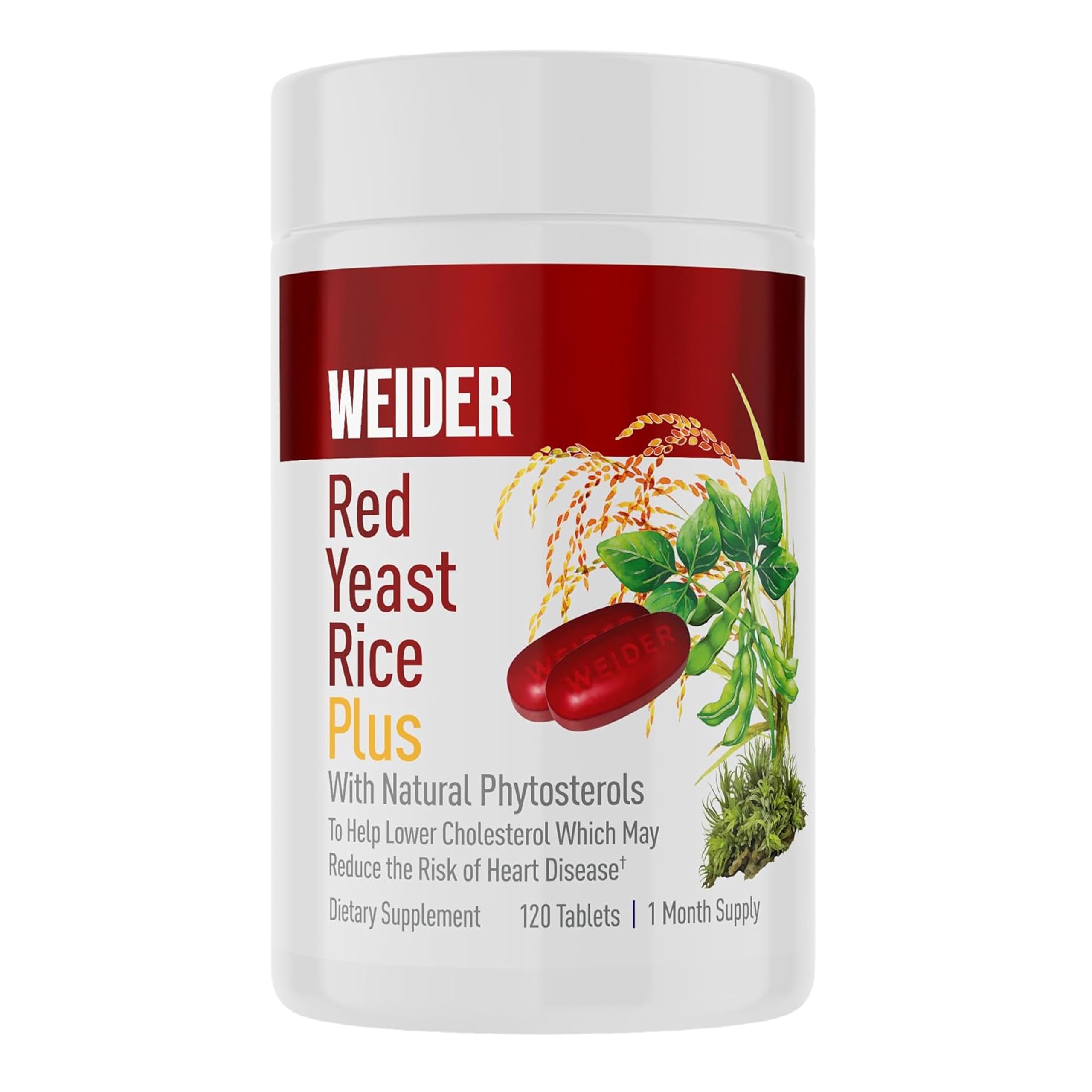 Weider Red Yeast Rice Plus 850mg Tablets front view with packaging