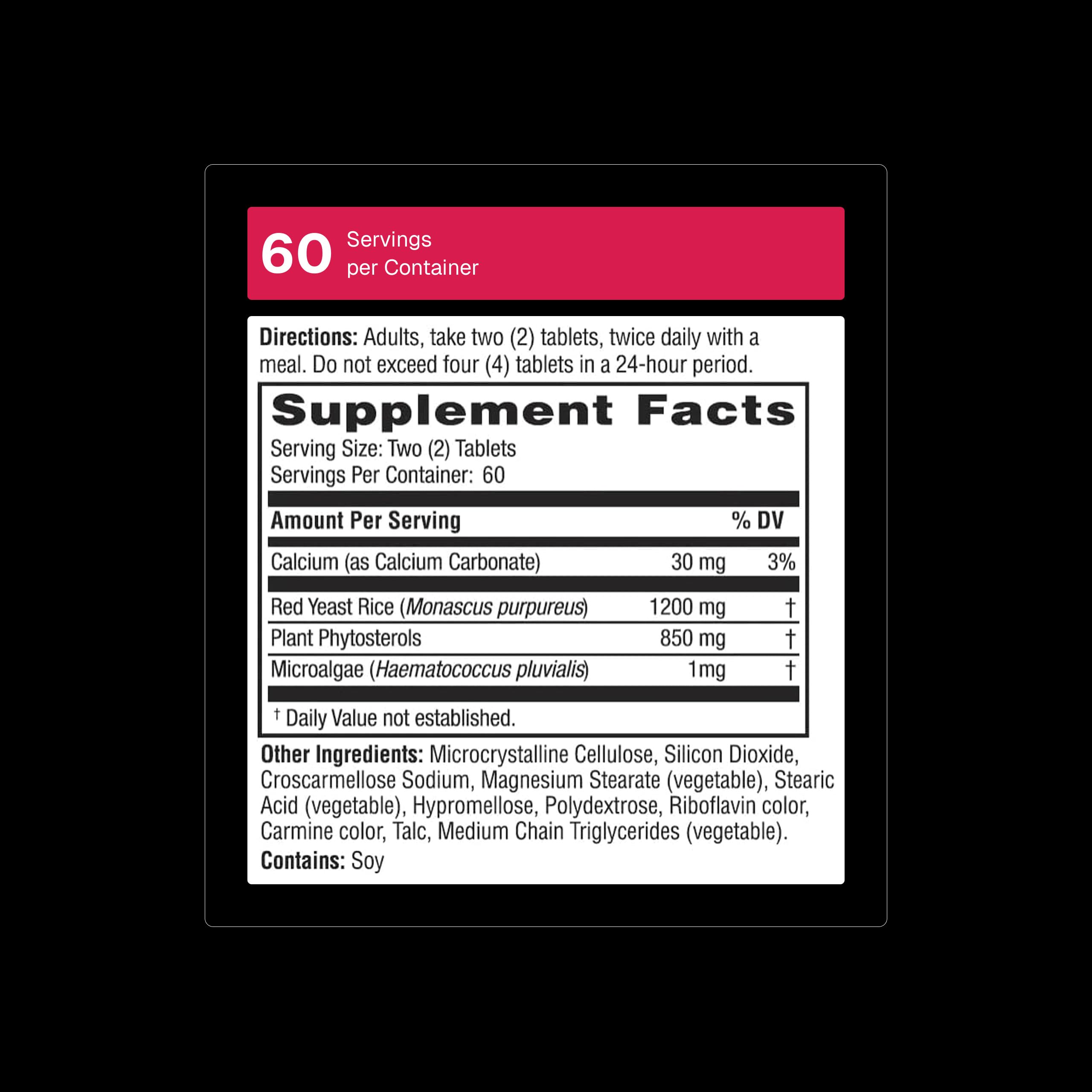Weider Red Yeast Rice Plus 850mg Tablets side view showing tablet count