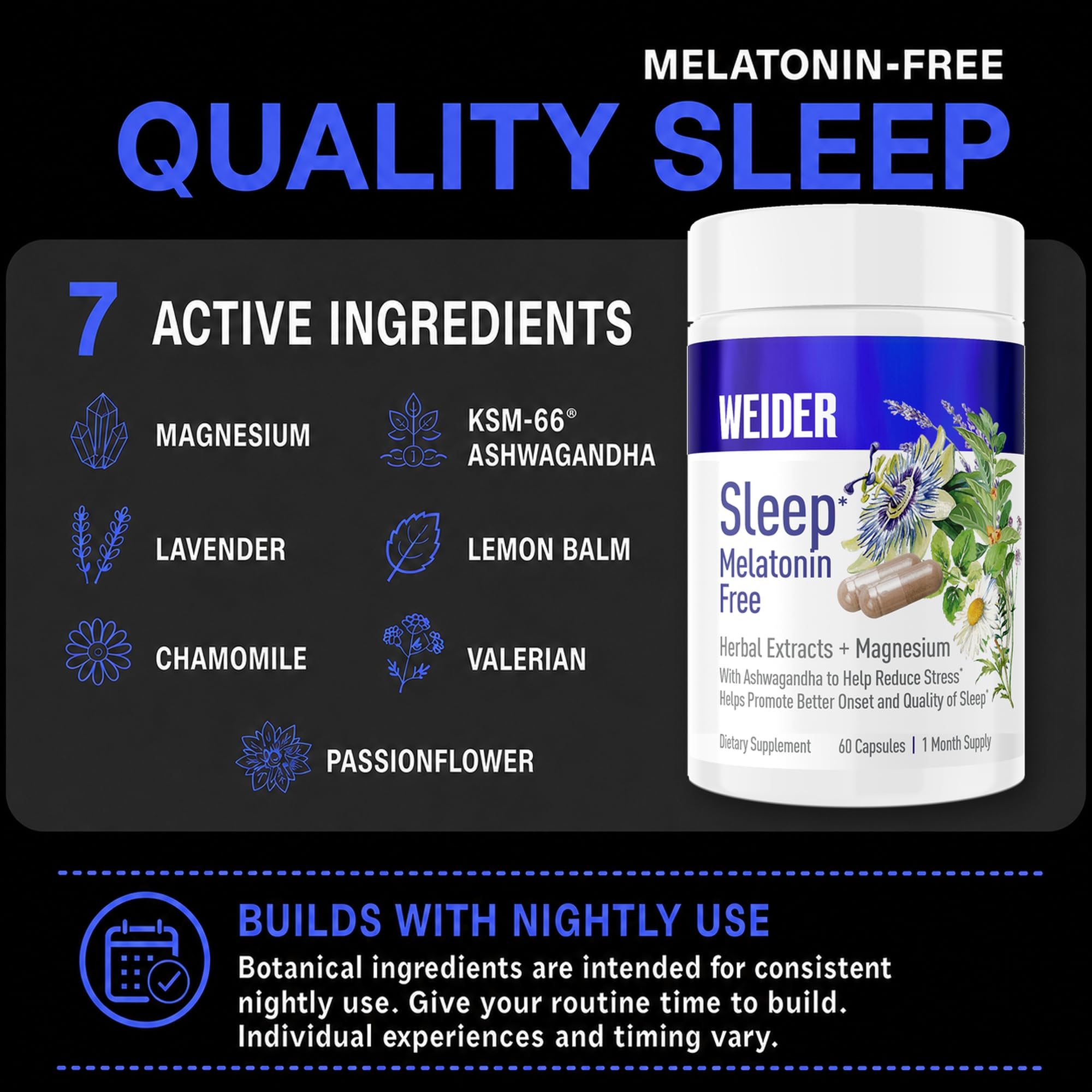 Weider Sleep Supplement capsules with packaging