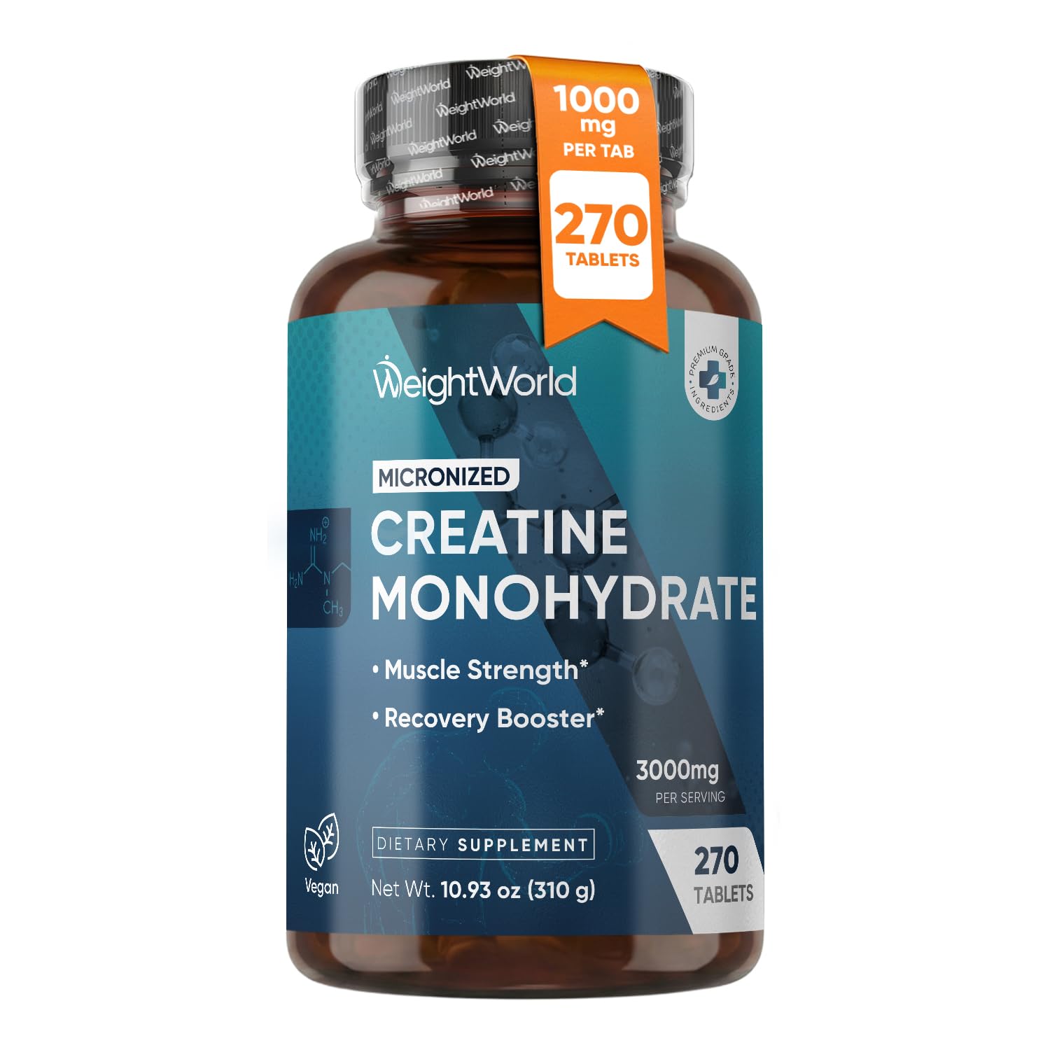 WeightWorld Creatine Monohydrate Tablets 1000mg front view