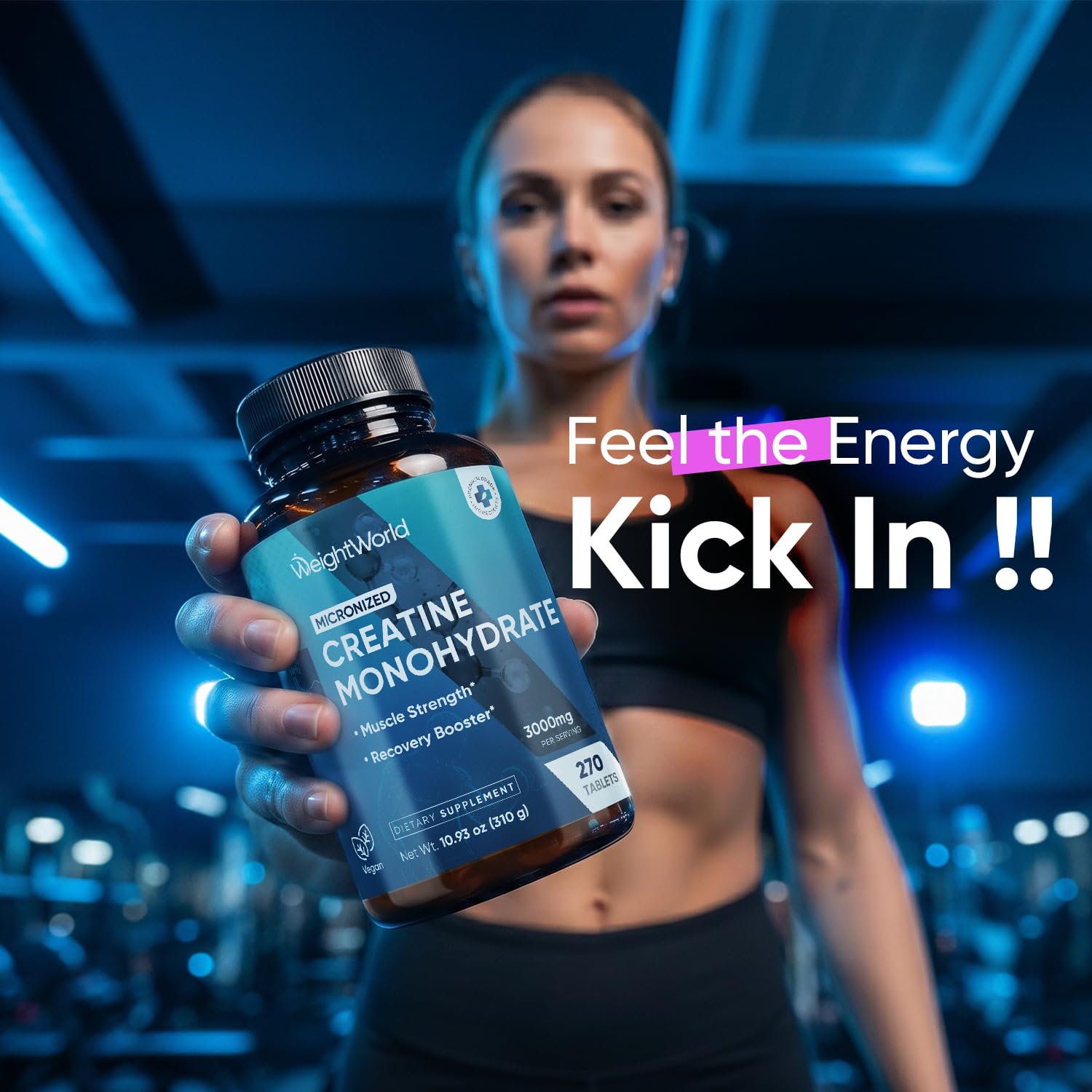WeightWorld Creatine Monohydrate Tablets 1000mg tablets in hand