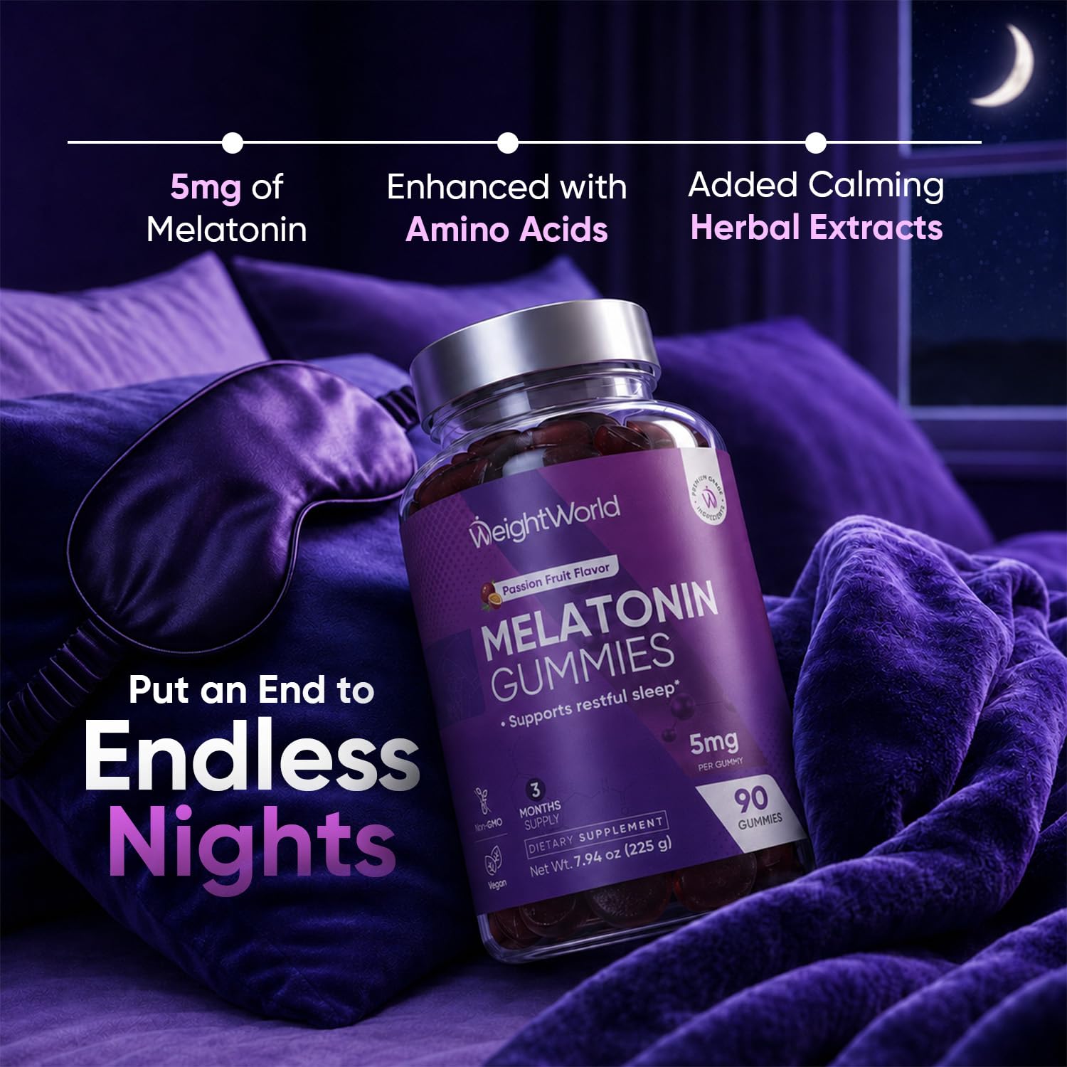WeightWorld Melatonin Gummies passion fruit flavour close-up