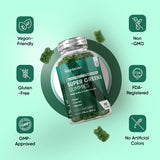 WeightWorld Super Greens Gummies lifestyle shot with healthy snacks