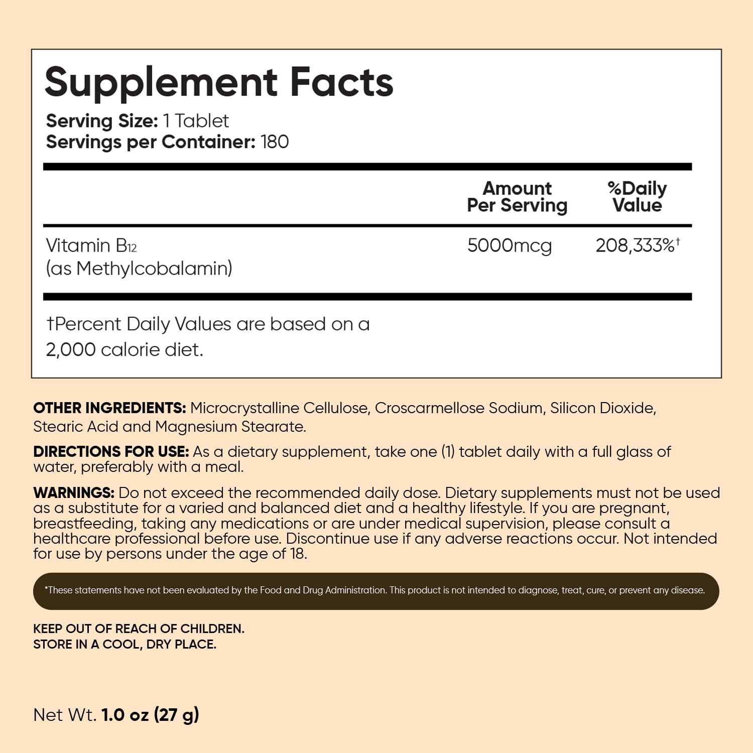 WeightWorld Vitamin B12 5000 mcg Methylcobalamin Tablets with a measuring spoon