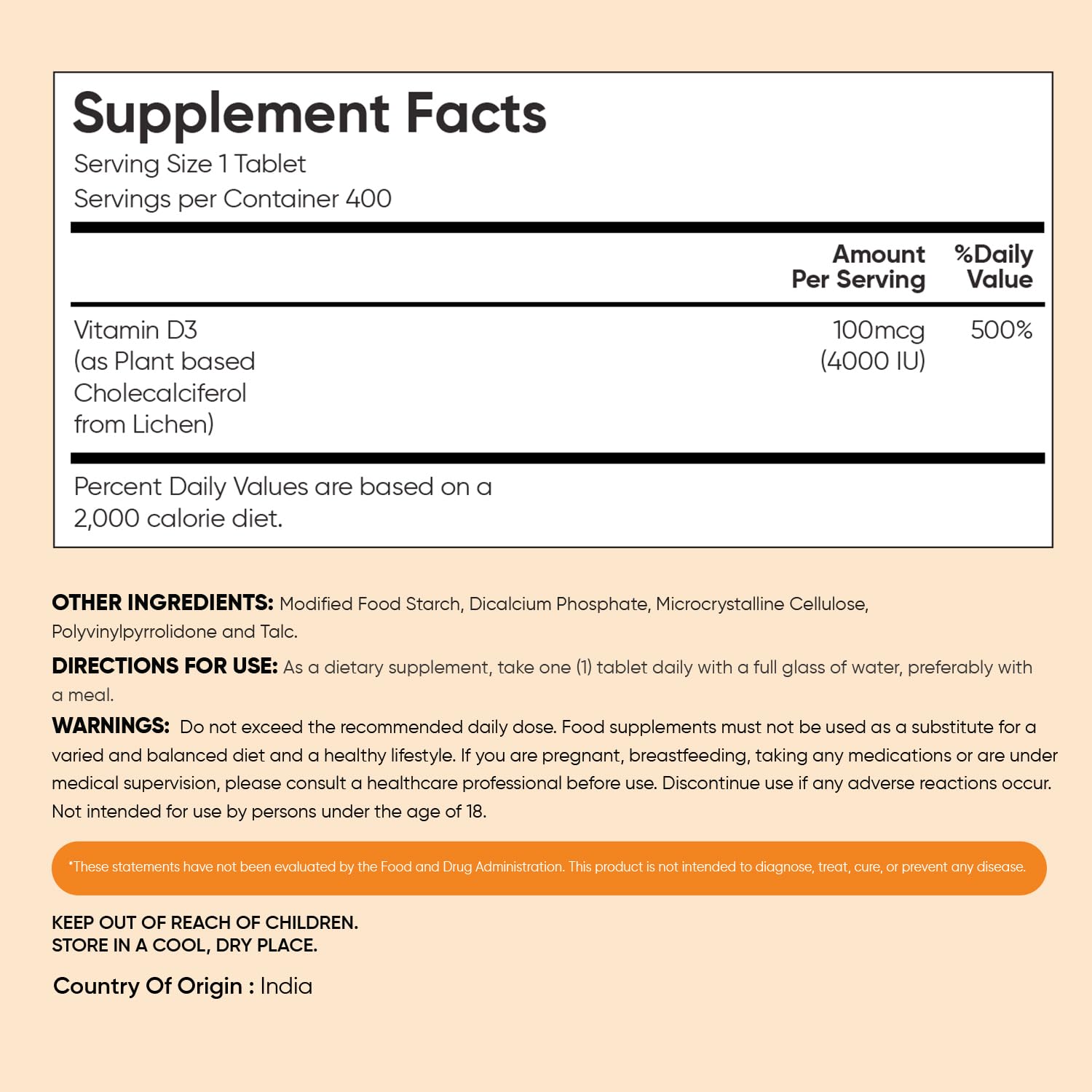 WeightWorld Vitamin D3 4000 IU Vegan Tablets bottle with cap