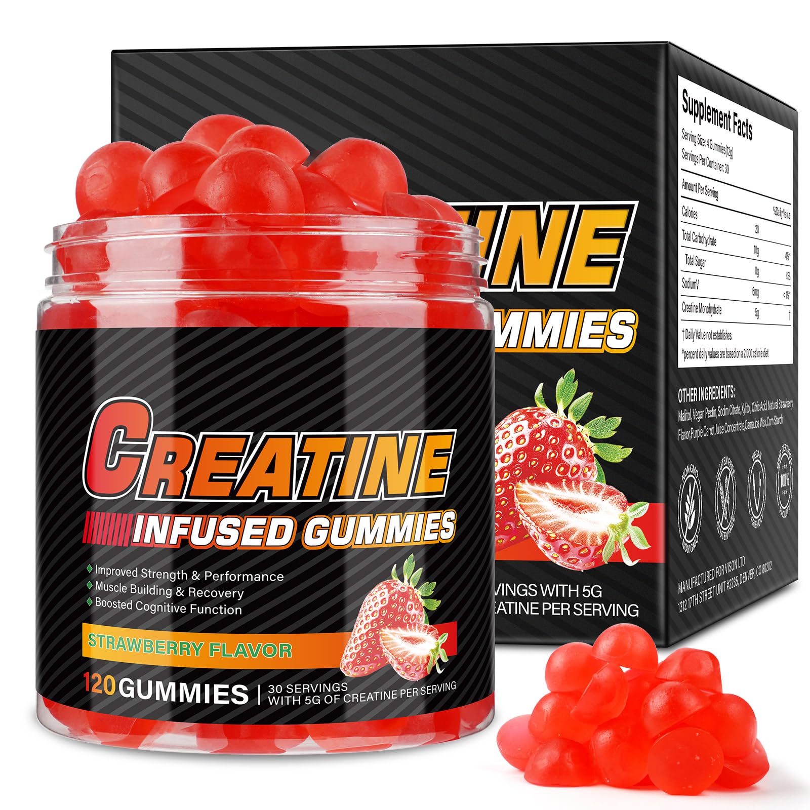 WeiWeiLa Creatine Monohydrate Gummies front view, 120 count bottle