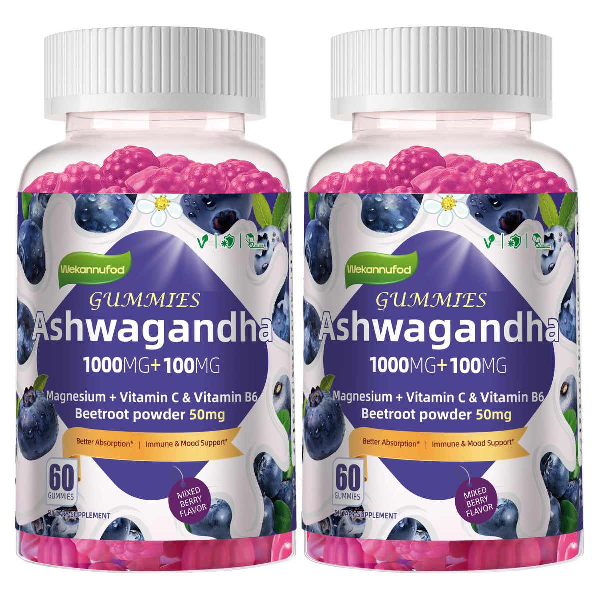 Wekannufod Ashwagandha Gummies front view with packaging