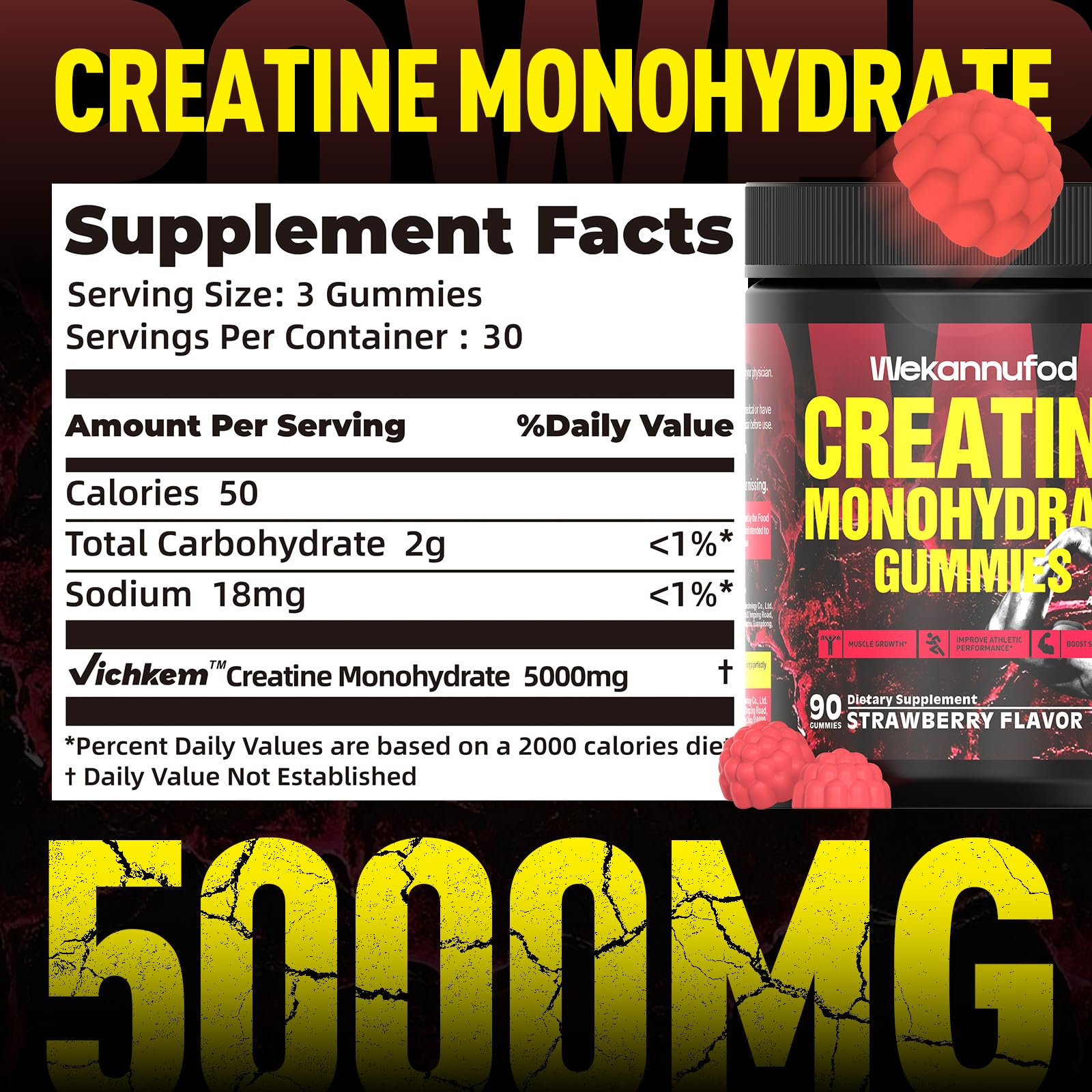 Wekannufod Creatine Monohydrate Gummies 5000mg gummies in a bowl