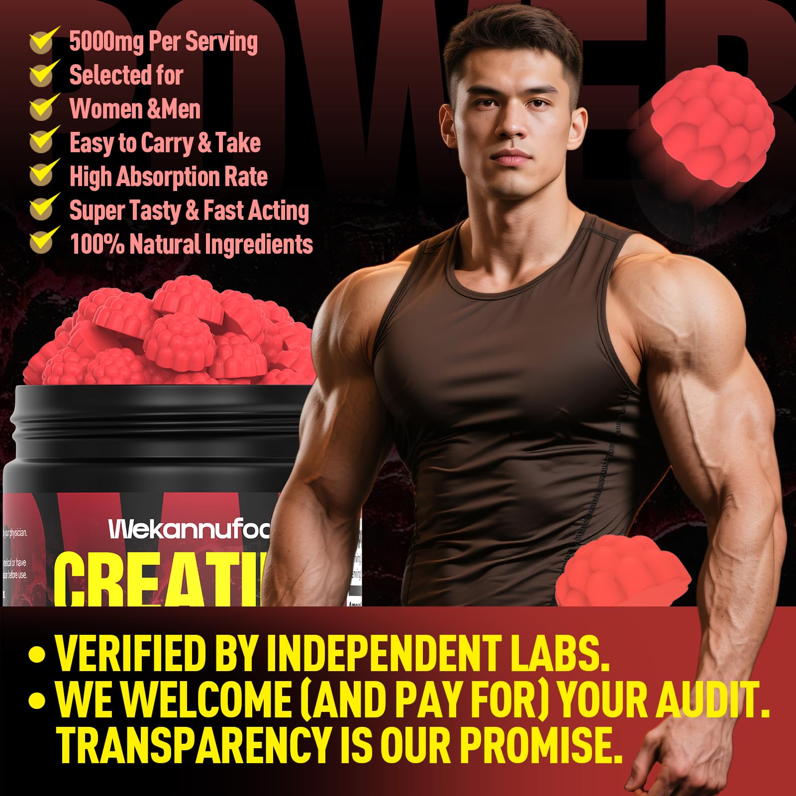 Wekannufod Creatine Monohydrate Gummies 5000mg side view of packaging
