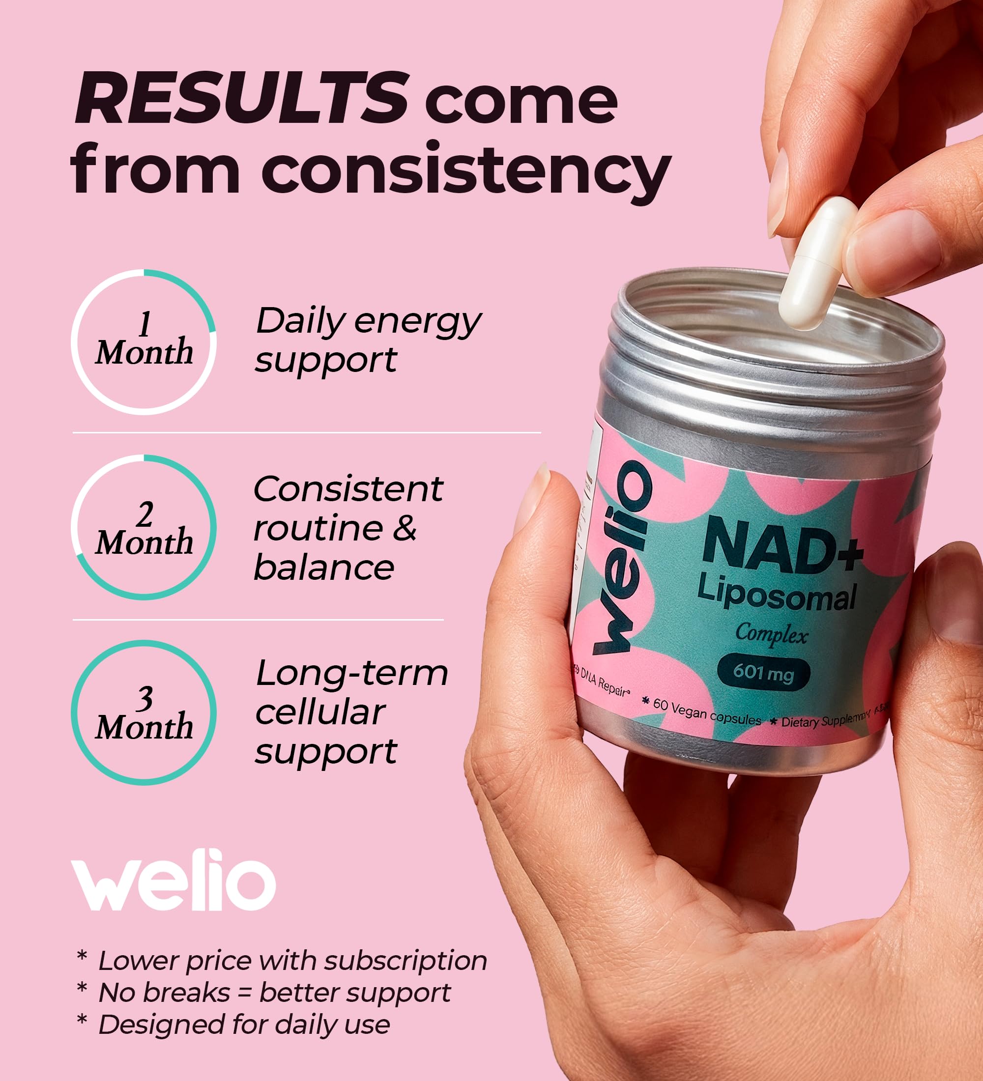 Welio Liposomal NAD+ Complex 500mg ingredient list