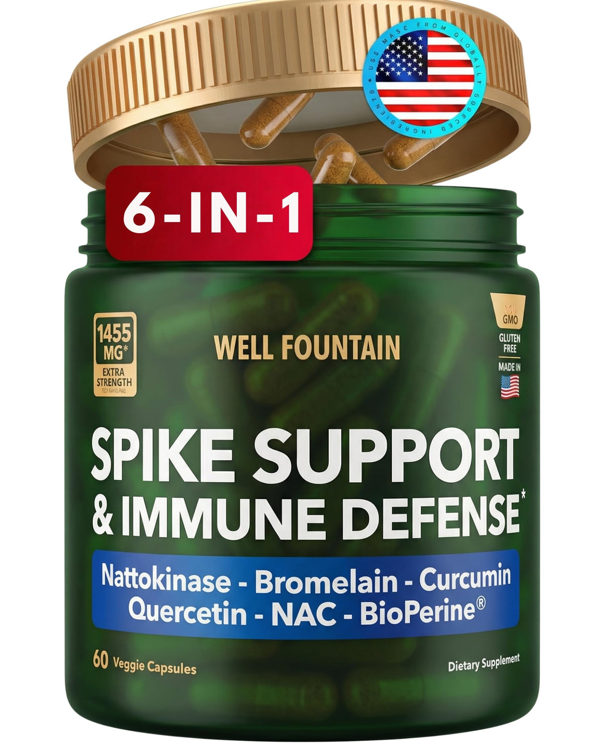 WELL FOUNTAIN Multi-Enzymes 6-in-1 Support front view bottle