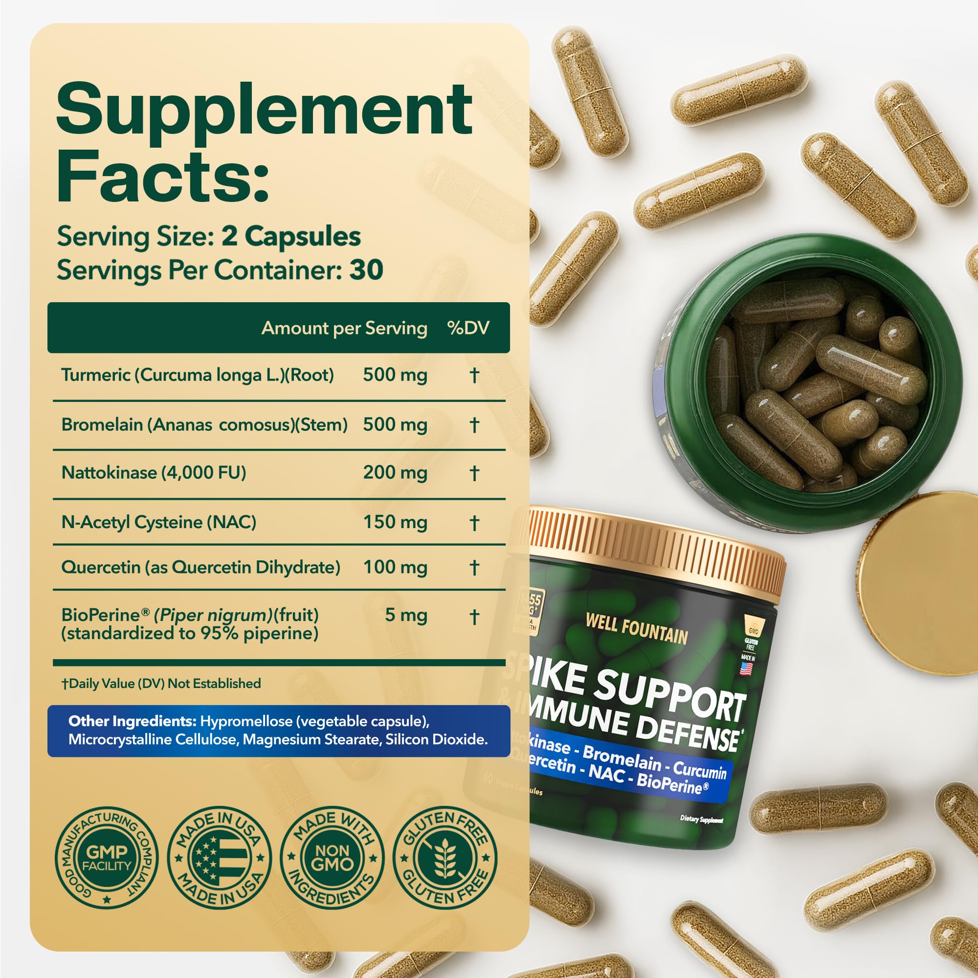 WELL FOUNTAIN Multi-Enzymes 6-in-1 Support on a wooden table