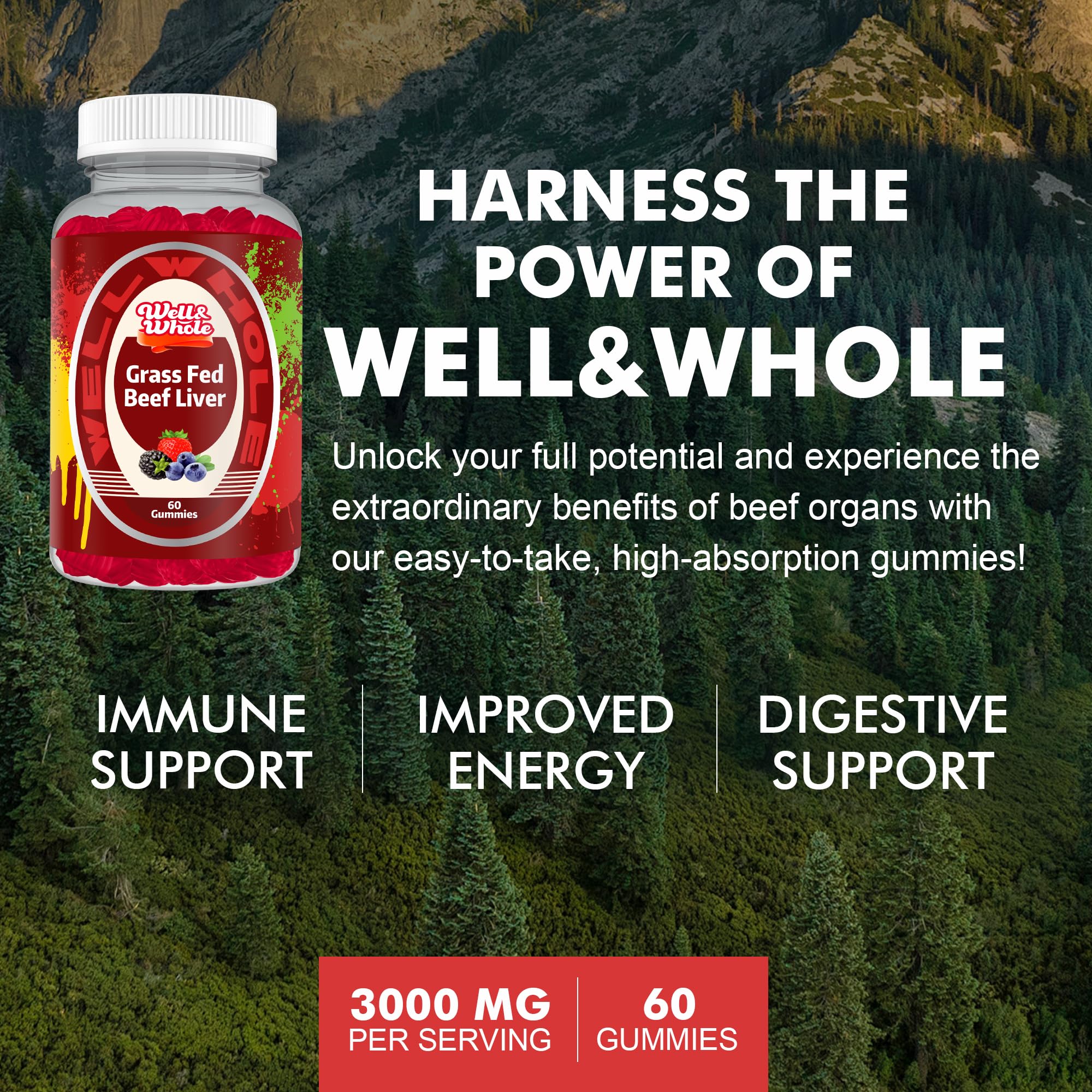 Well&Whole Beef Liver Gummies with fresh berries