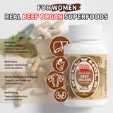 Well&Whole Beef Organ Supplement for Women 500mg capsules on a wooden table
