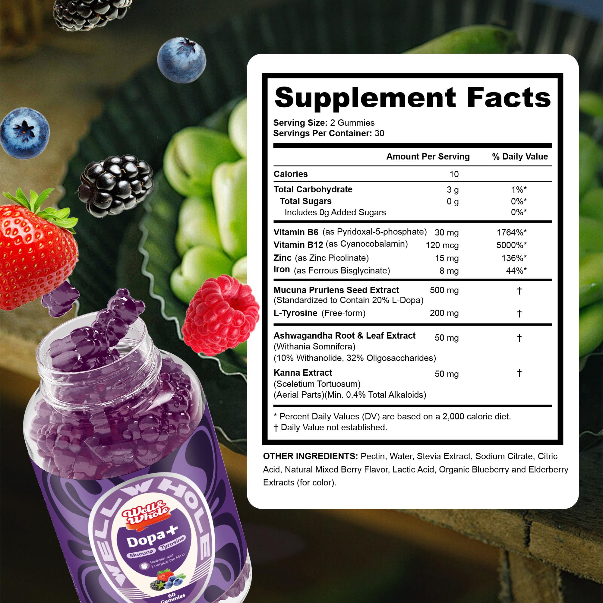 Well&Whole Dopa Mucuna Gummies with a measuring spoon