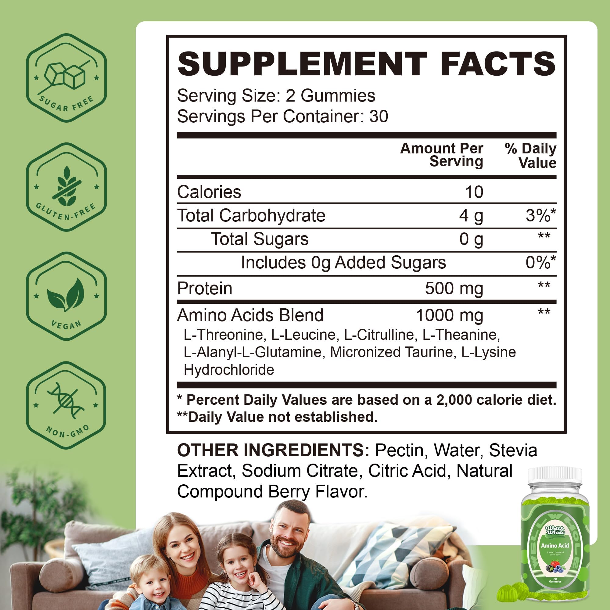 Well&Whole Essential Amino Acids Gummies showing serving size
