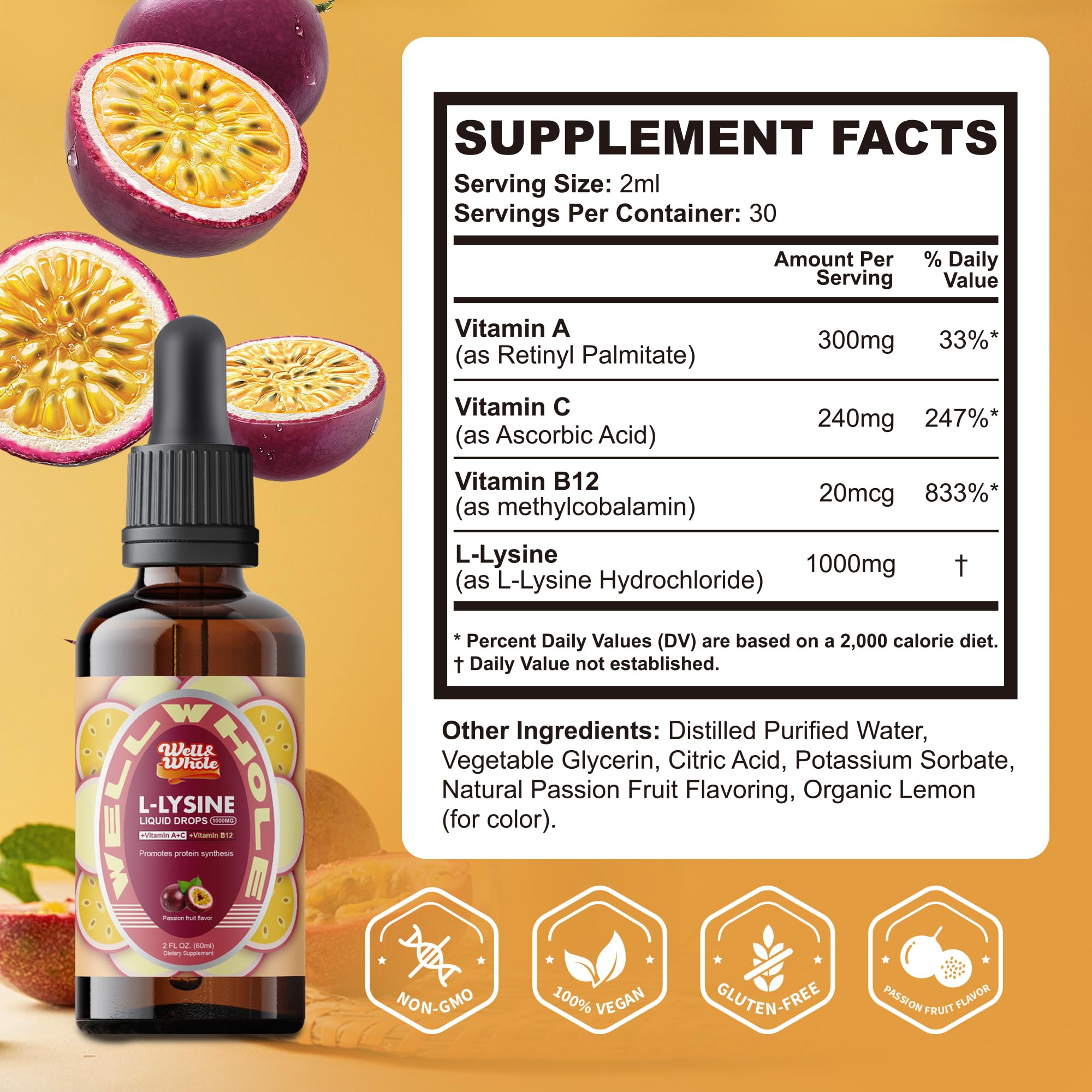 Well&Whole L-Lysine Liquid Drops 132g back view