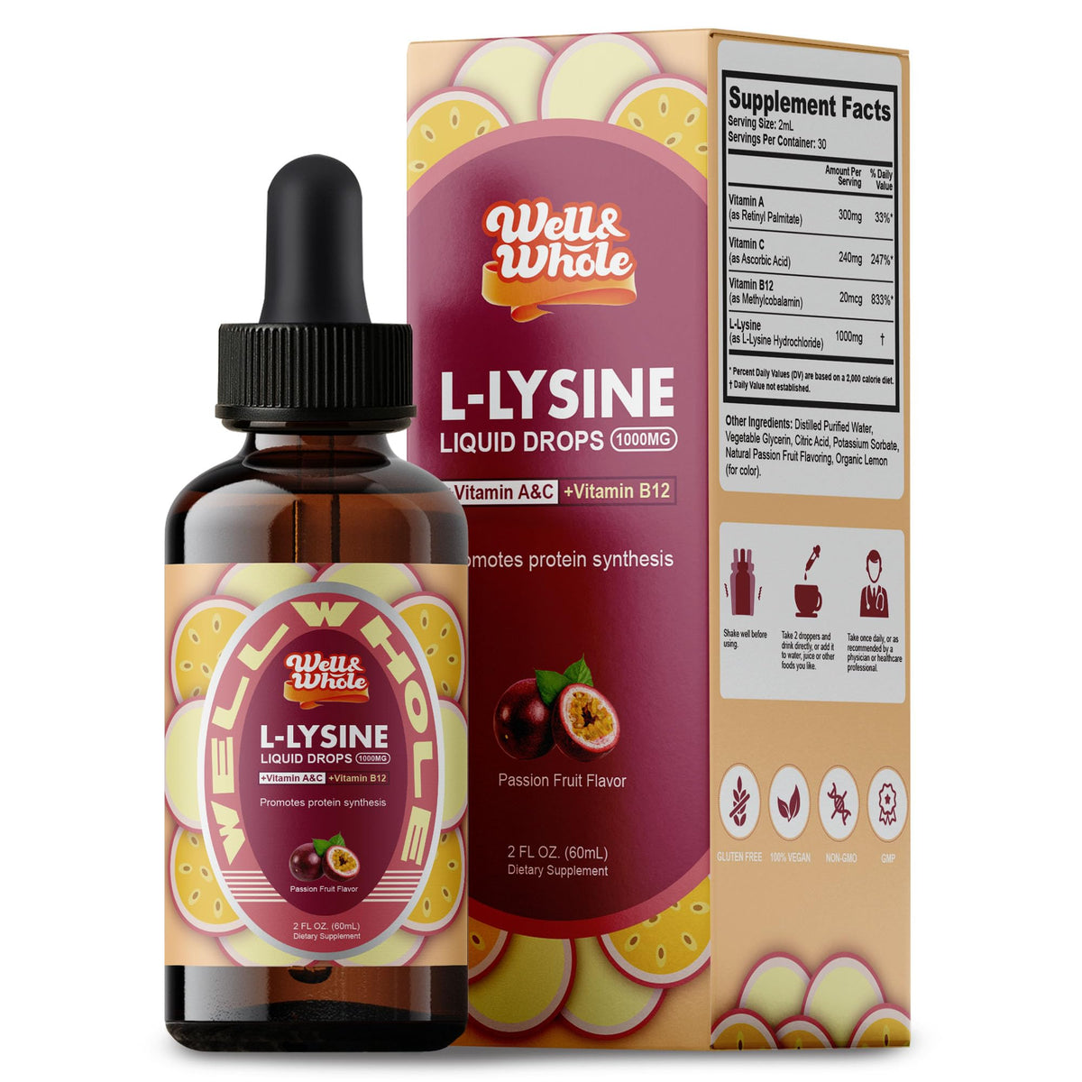 Well&Whole L-Lysine Liquid Drops 132g front view