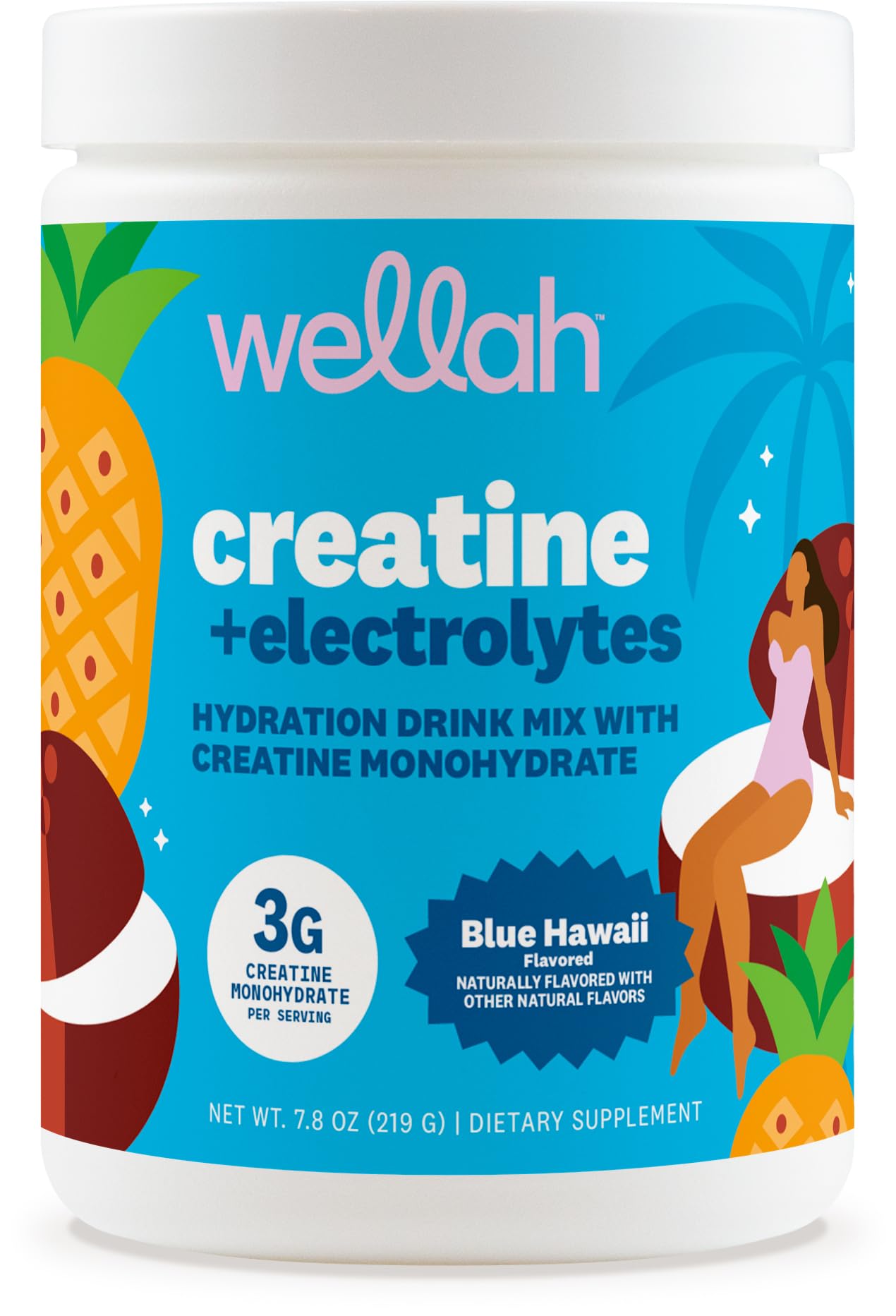 Wellah Creatine + Electrolytes Powder Blue Hawaii front view