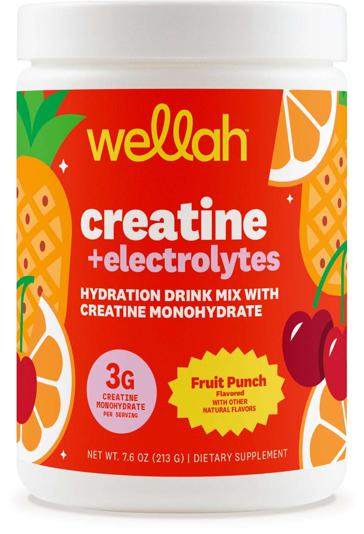 Wellah Creatine + Electrolytes Powder Fruit Punch front view
