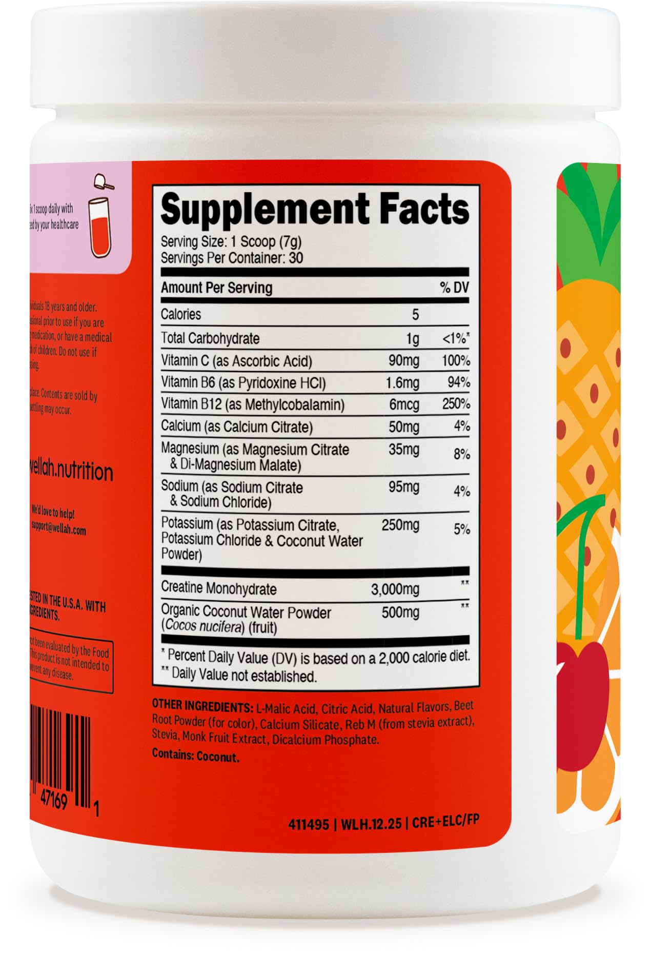 Wellah Creatine + Electrolytes Powder Fruit Punch ingredients list
