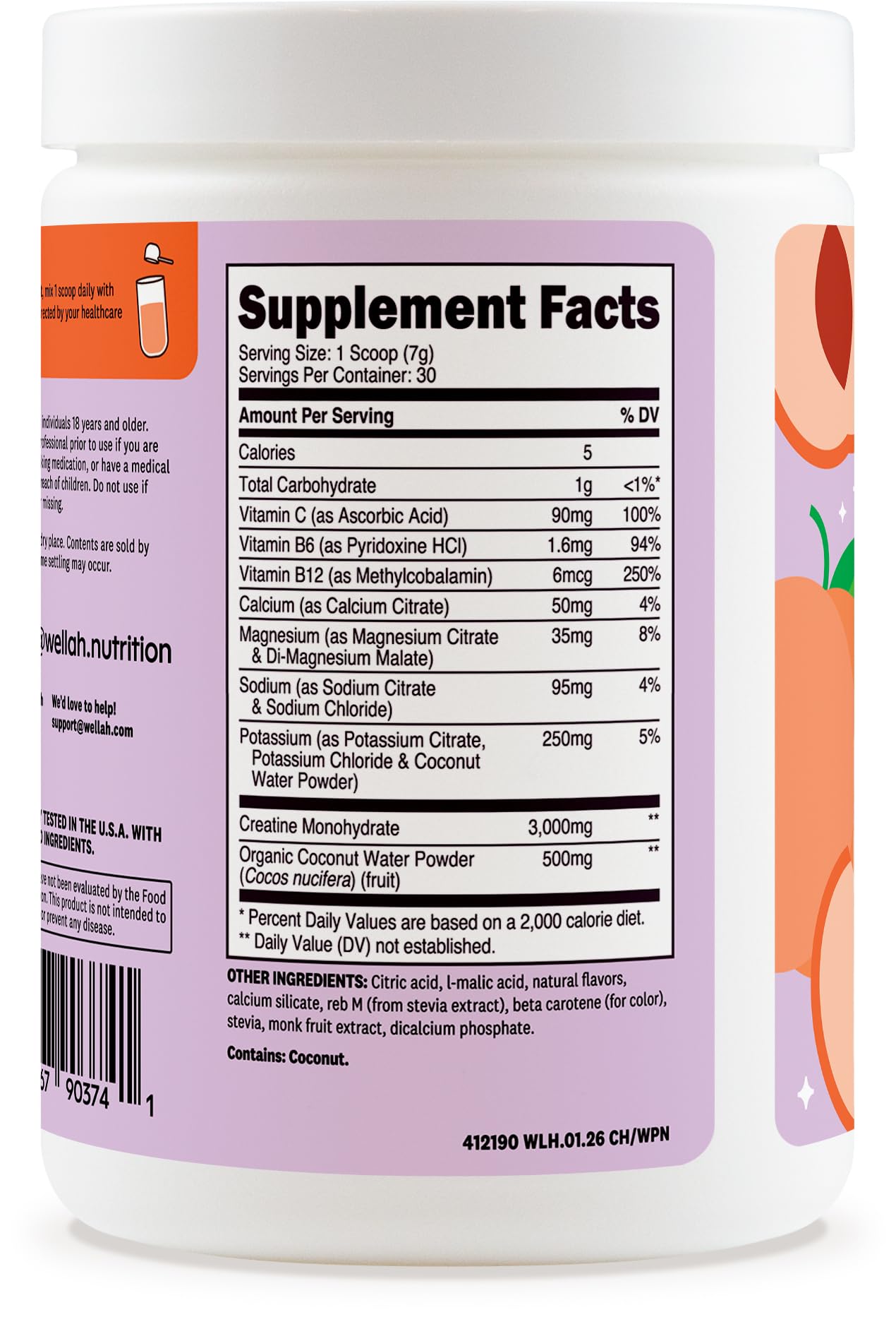 Wellah Creatine + Electrolytes Powder packaging with serving suggestion