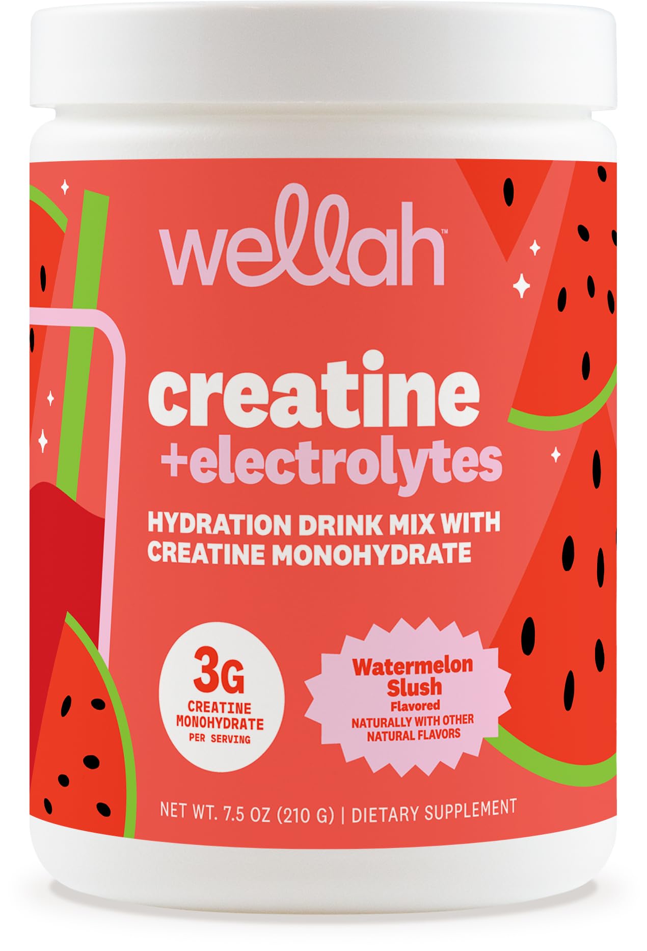 Wellah Creatine + Electrolytes Powder Watermelon Slush front view