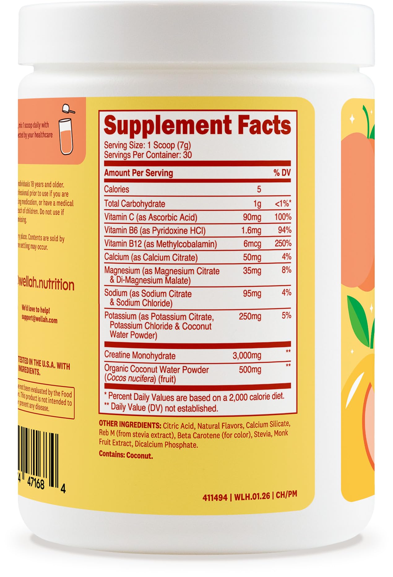 Wellah Creatine + Hydration Powder Peach Mango serving suggestion