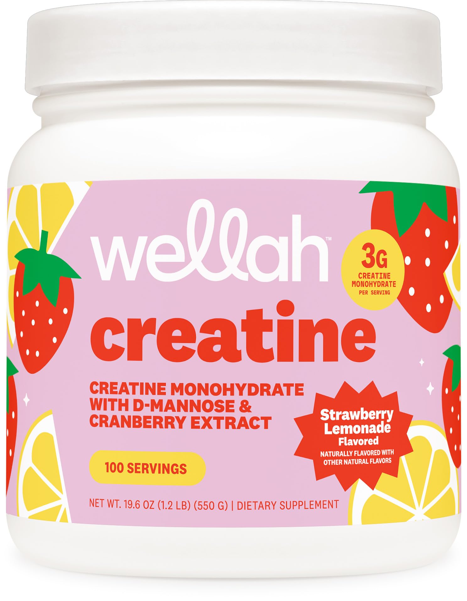 Wellah Creatine Monohydrate Strawberry Lemonade front view