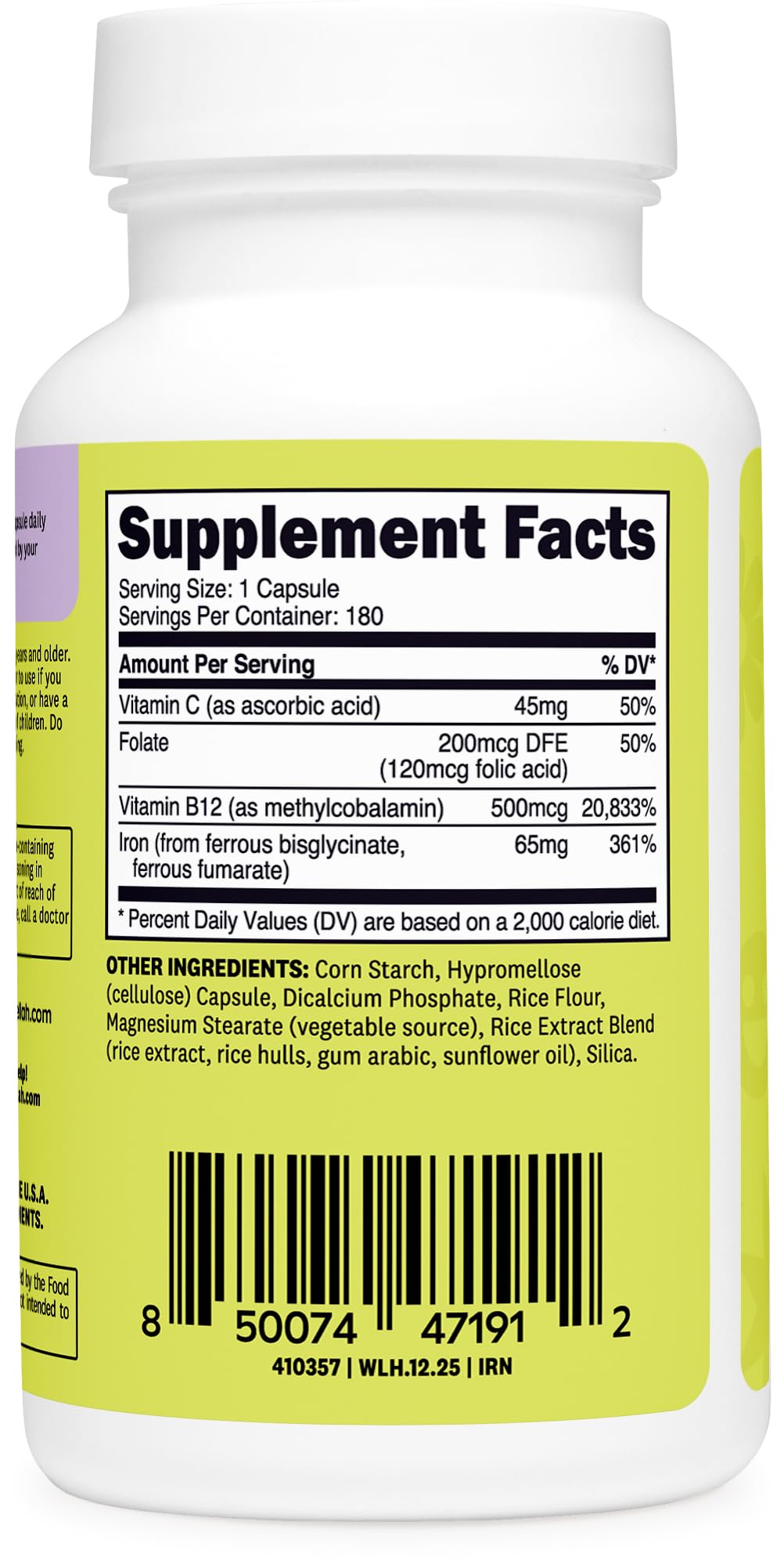 Wellah Iron Supplement for Women 65mg bottle with capsules