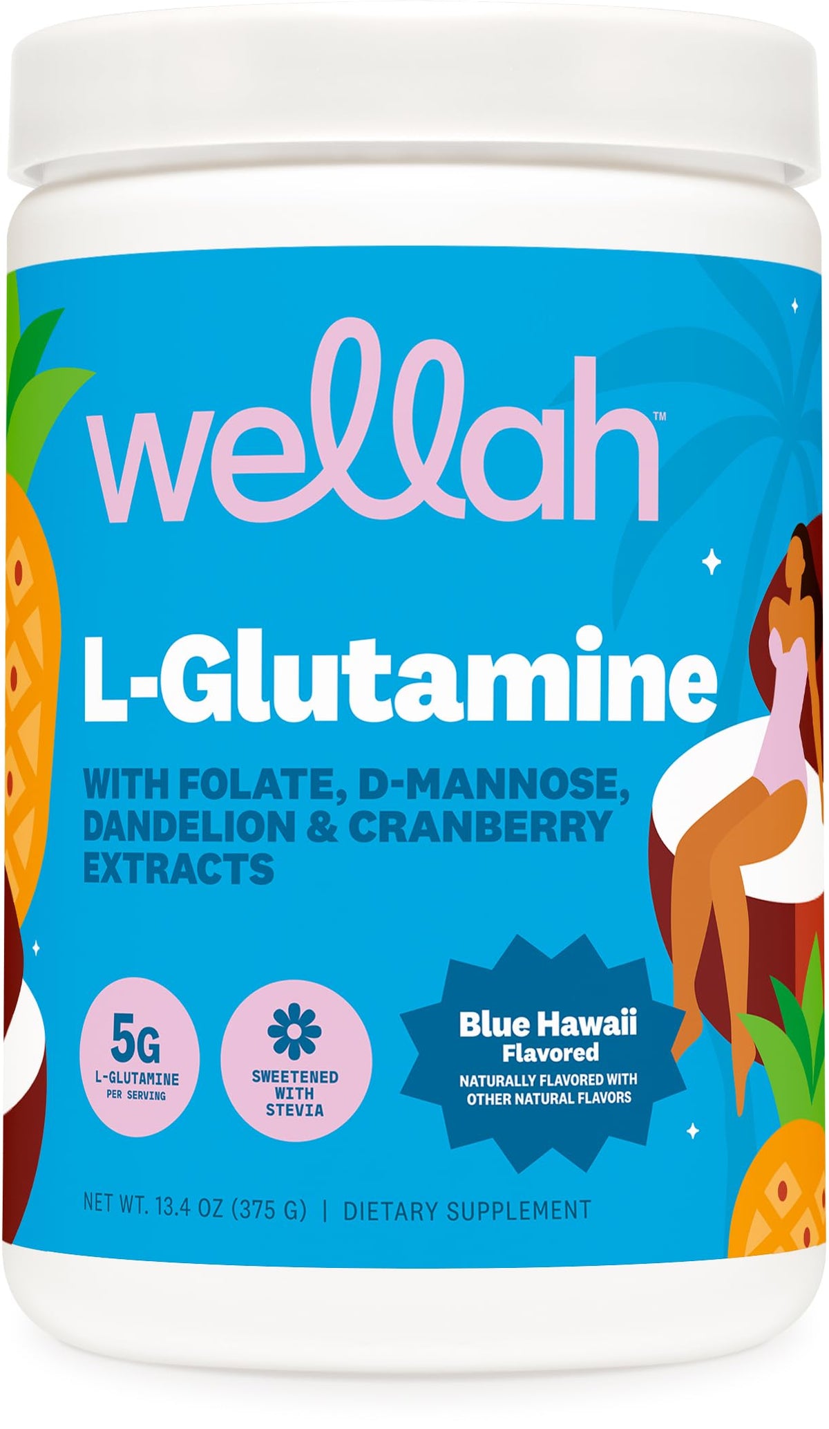 Wellah L-Glutamine 5G Blue Hawaii Flavour front view