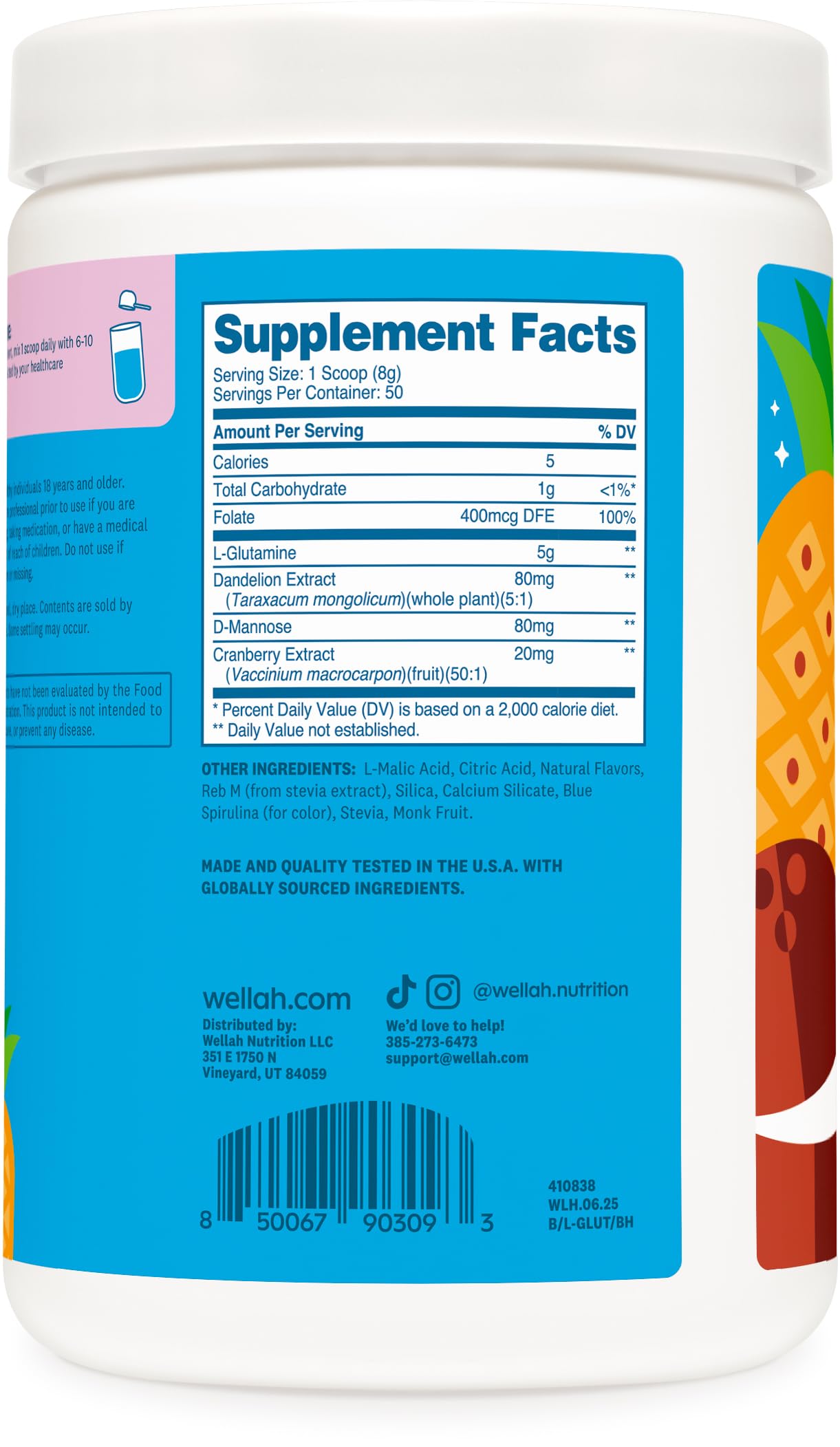 Wellah L-Glutamine 5G Blue Hawaii Flavour ingredients list