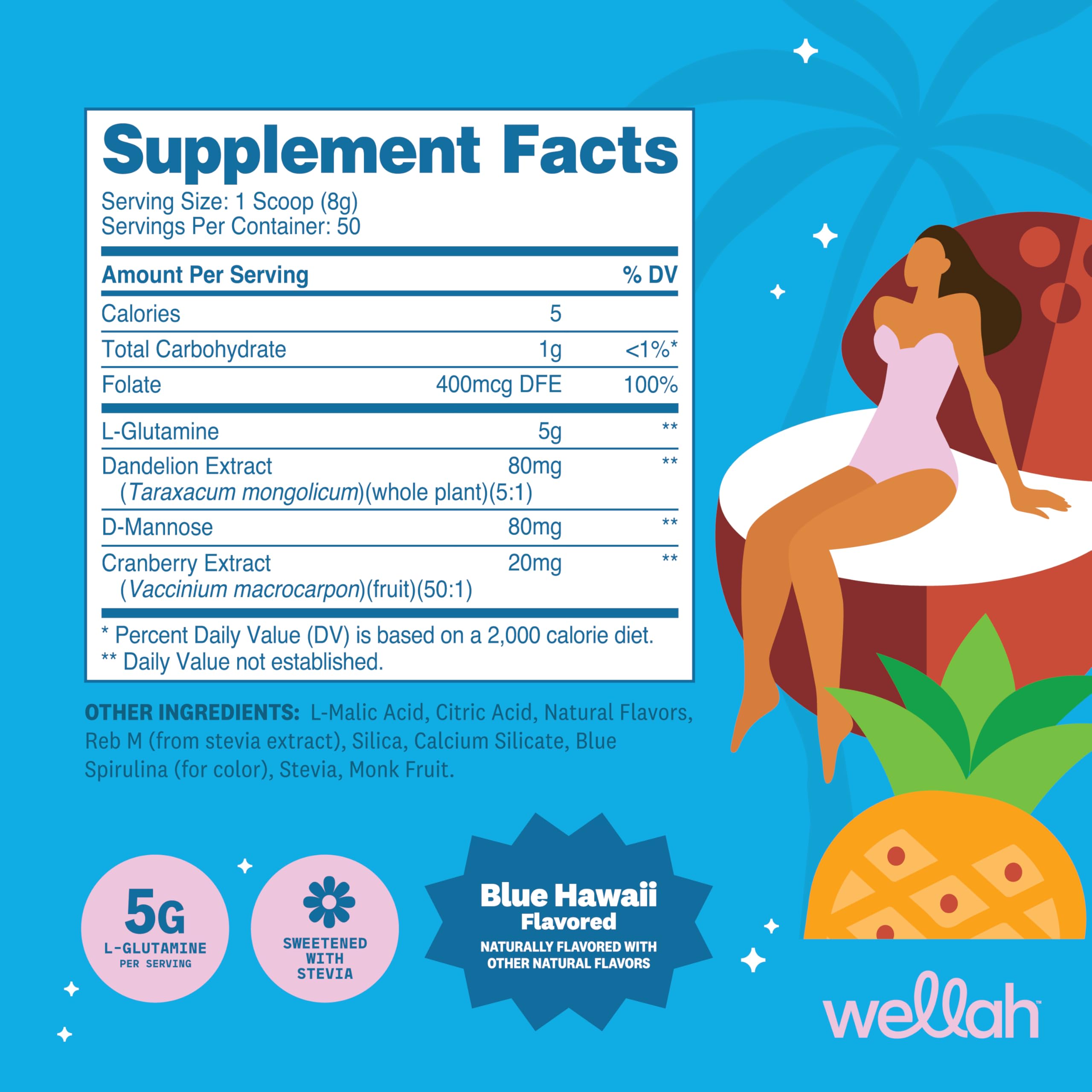 Wellah L-Glutamine 5G Blue Hawaii Flavour packaging
