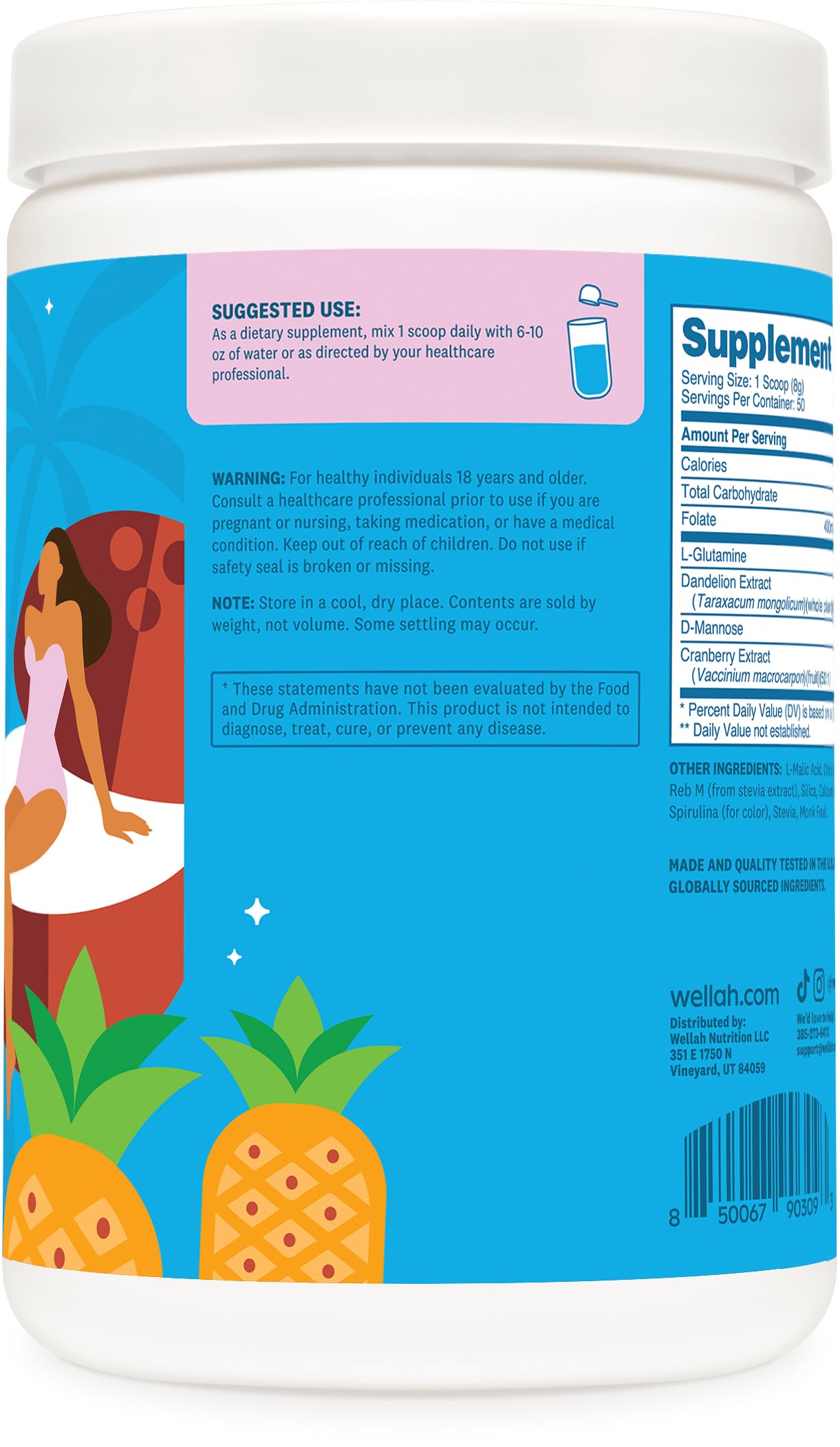 Wellah L-Glutamine 5G Blue Hawaii Flavour side view