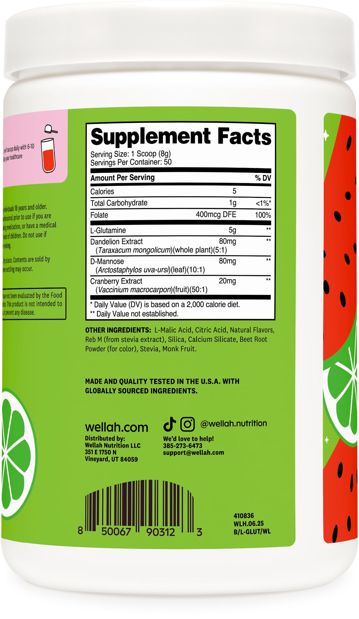 Wellah L-Glutamine Powder in a glass of water