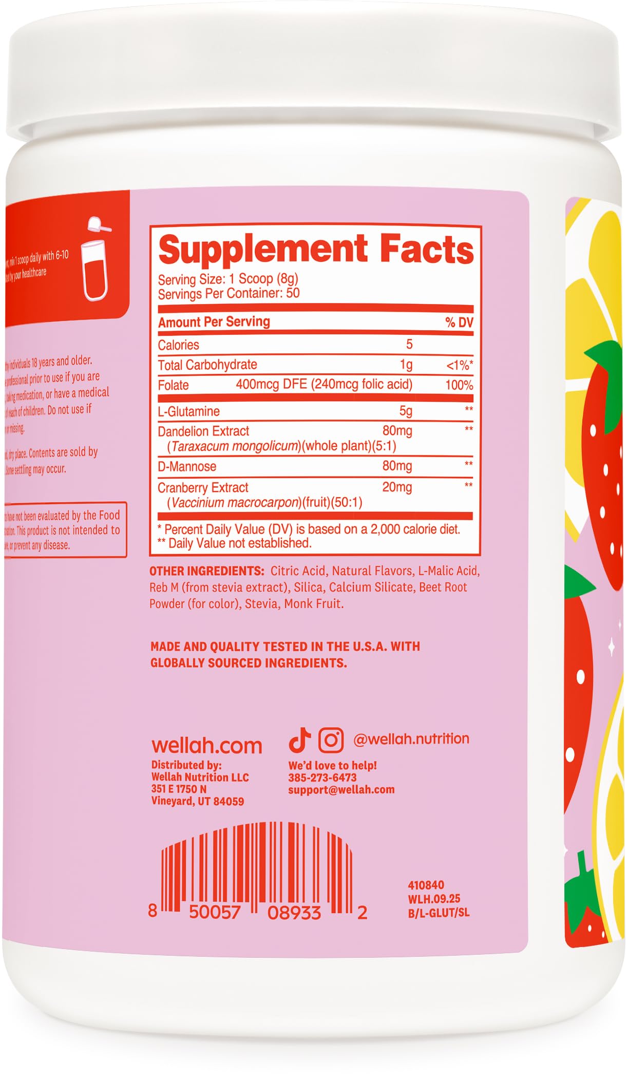Wellah L-Glutamine Powder mixed in a glass of water