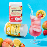 Wellah L-Glutamine Powder with fresh peaches and mangoes