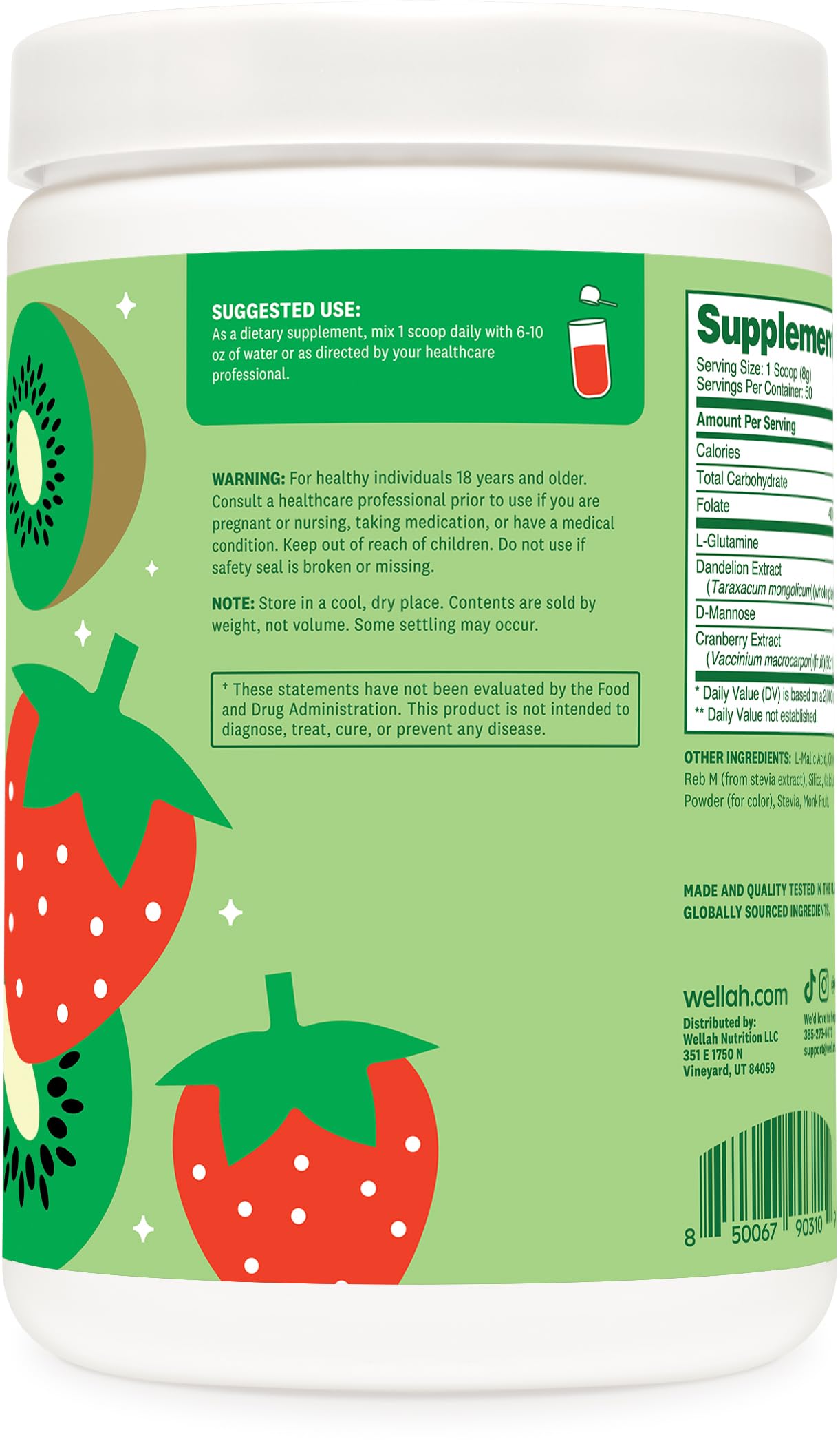 Wellah L-Glutamine Supplement 5G Strawberry Kiwi nutritional information