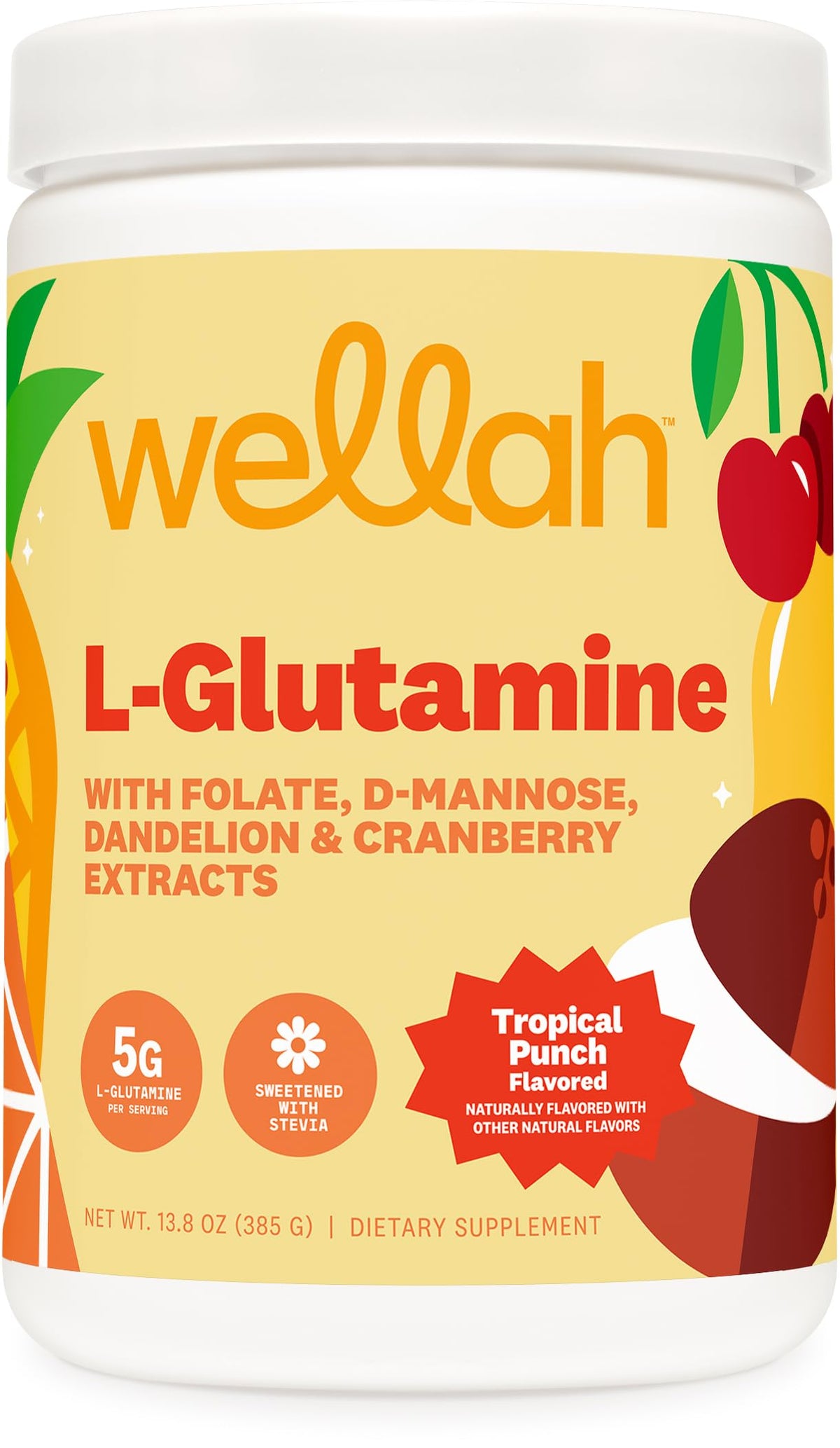 Wellah L-Glutamine Tropical Punch supplement front view