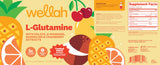 Wellah L-Glutamine Tropical Punch supplement packaging on a kitchen counter