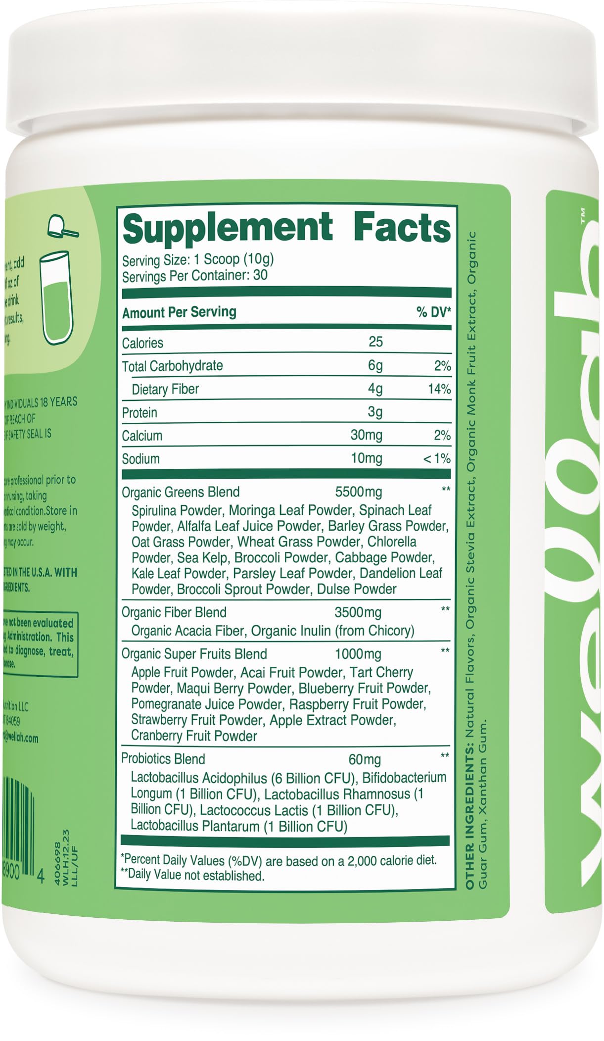 Wellah Leaf Laugh Love Super Greens 390g ingredient close-up