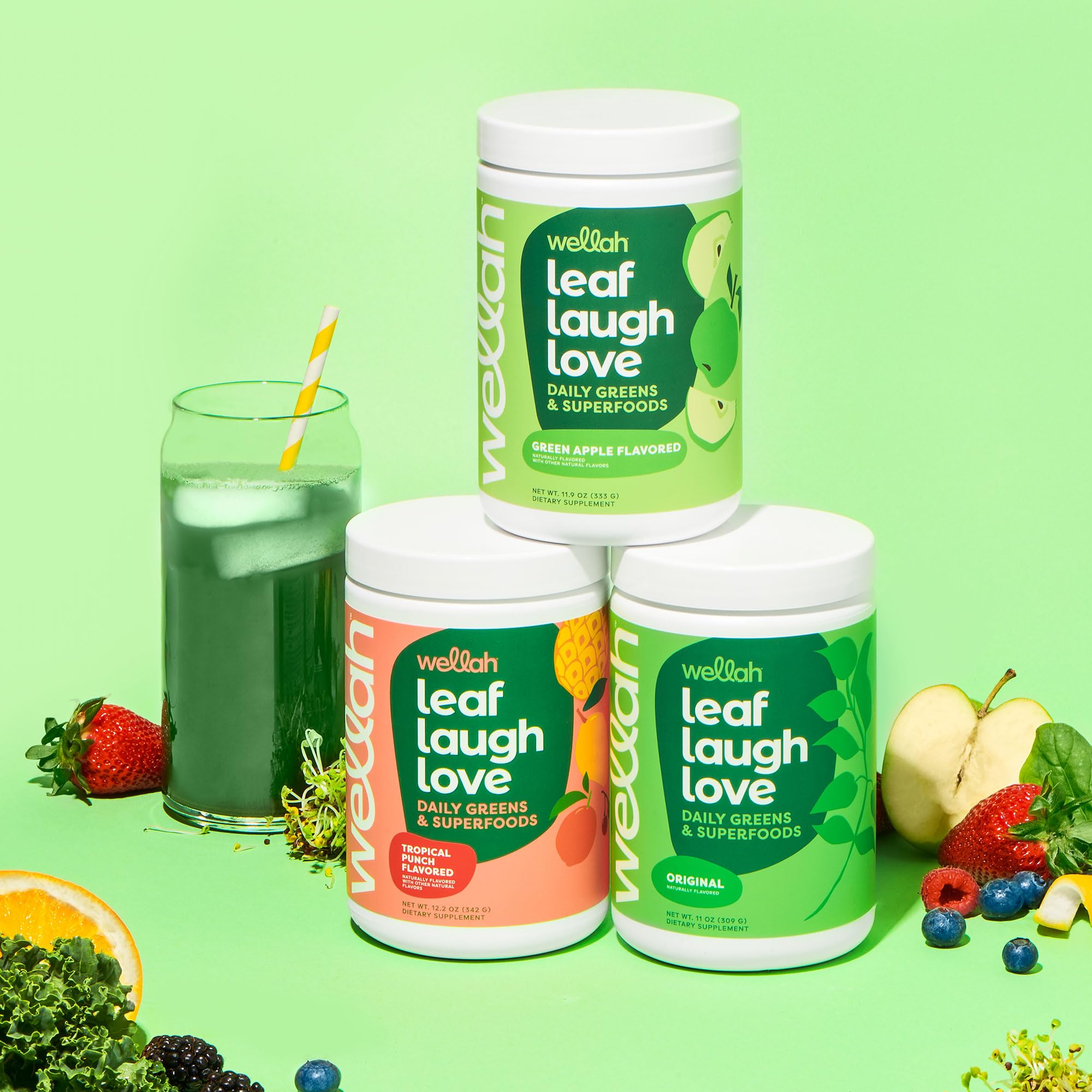 Wellah Leaf Laugh Love Super Greens 390g serving suggestion