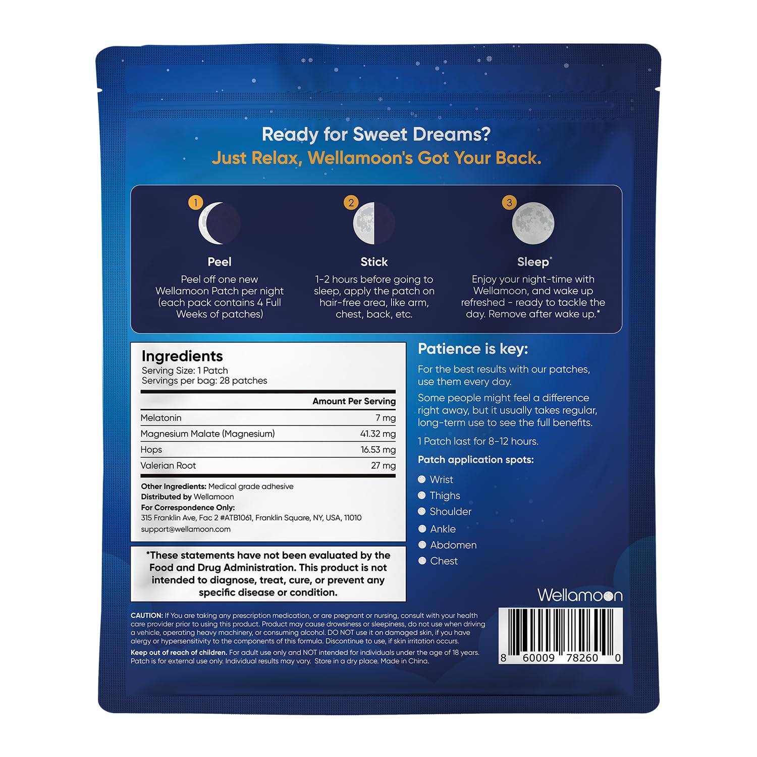 Wellamoon Sleep Patch close-up showing ingredients