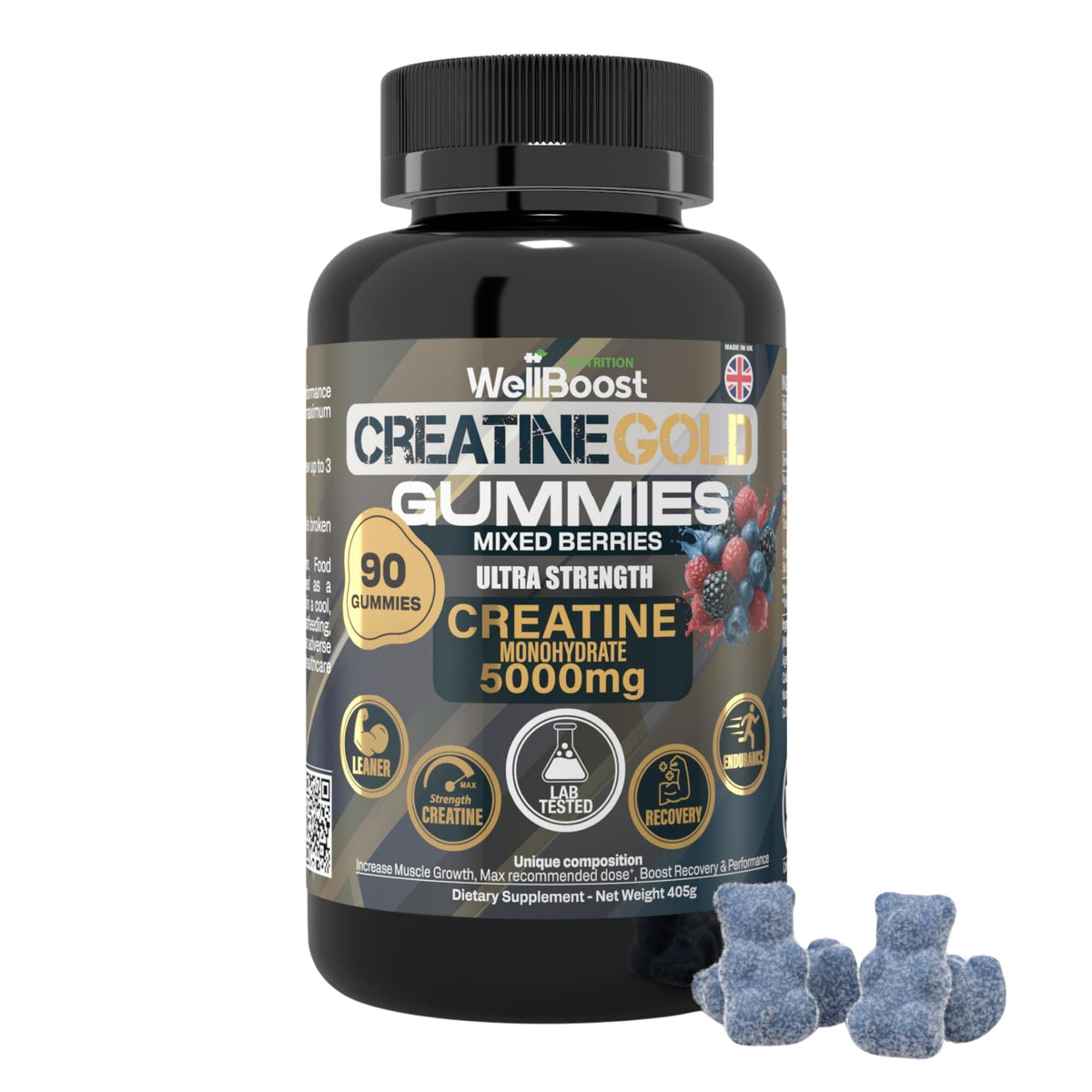 WellBoost Creatine Monohydrate 5000mg front view with mixed berry flavour