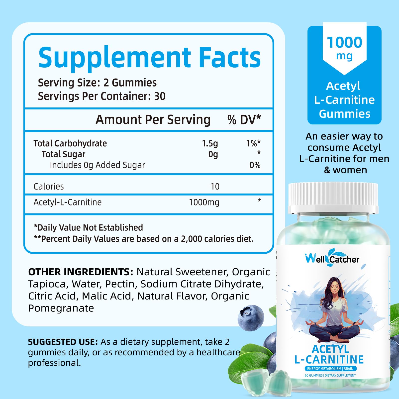 Wellcatcher Acetyl L-Carnitine Gummies on a wooden table