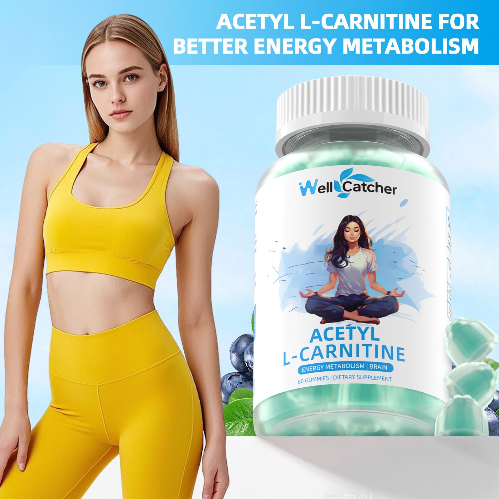 Wellcatcher Acetyl L-Carnitine Gummies with a measuring spoon