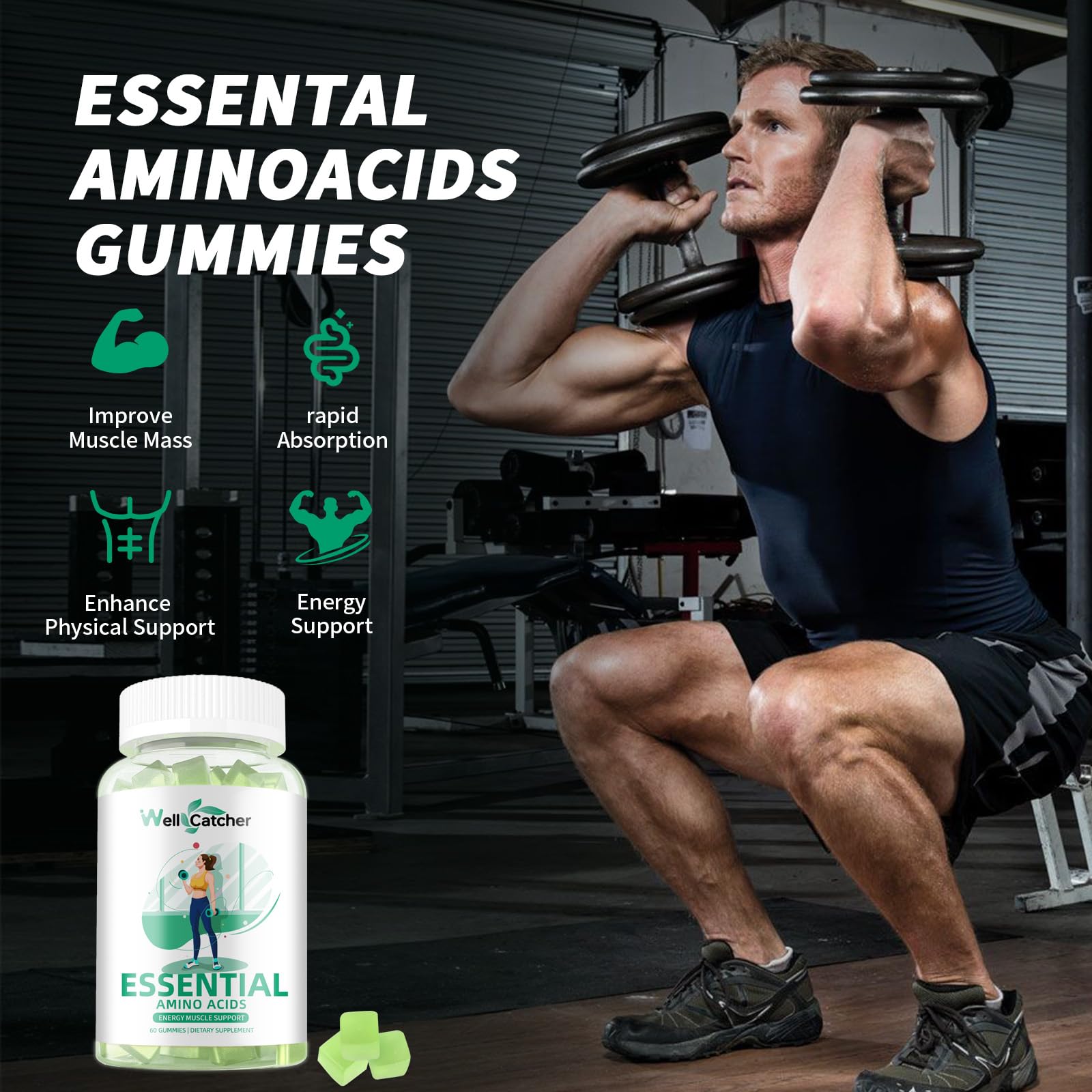 Wellcatcher Amino Acid Gummies bottle with gummies displayed