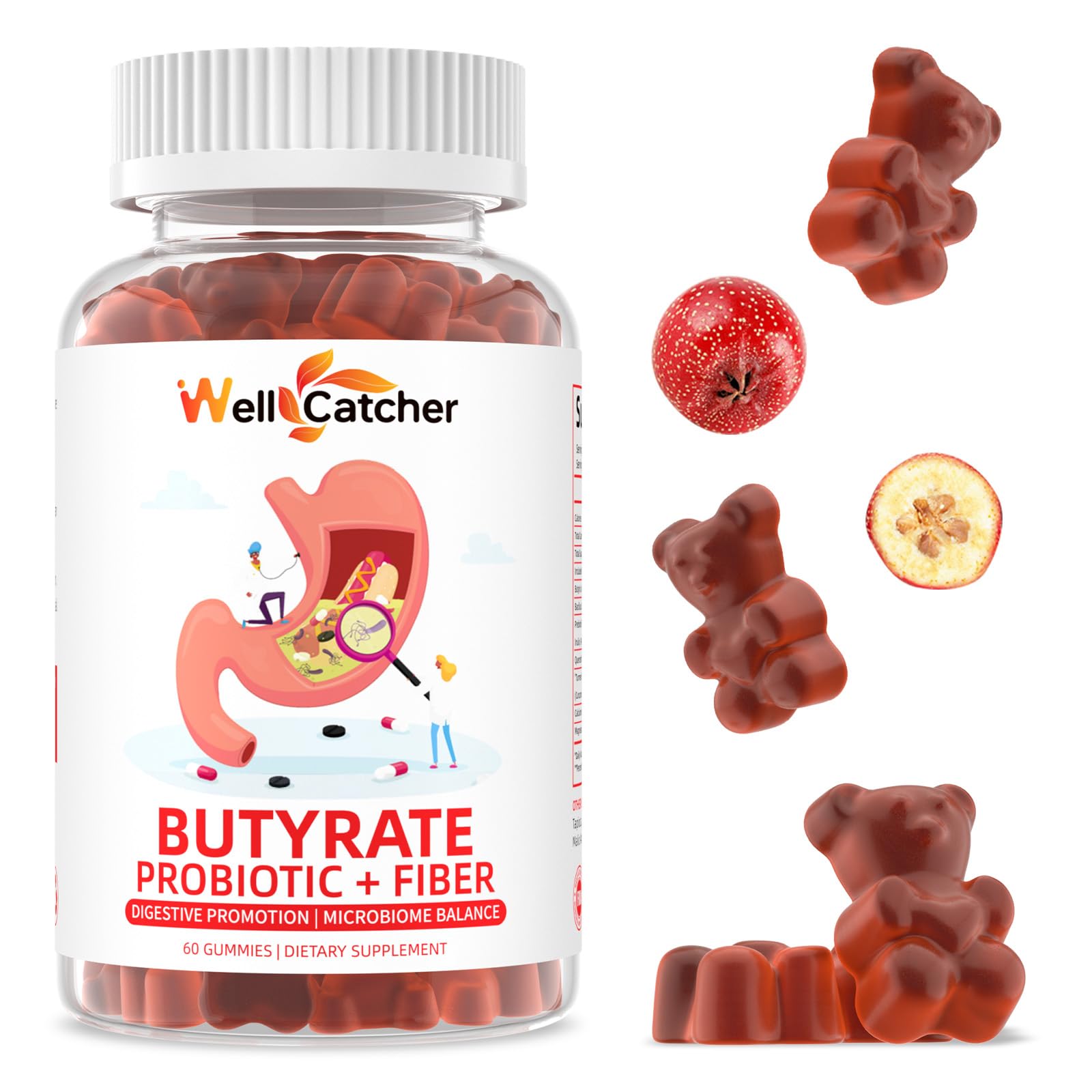 Wellcatcher Butyrate Gummies with a measuring spoon